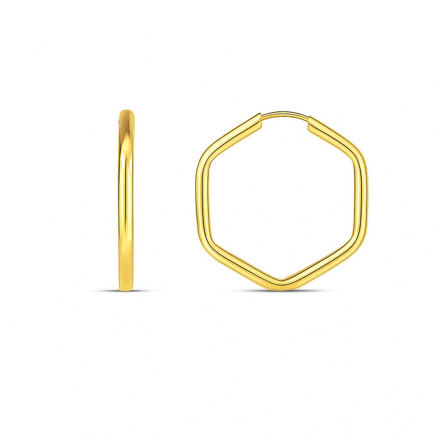 14k yellow gold endless hexagon hoop earrings with a contemporary design, perfect for elegant occasions.