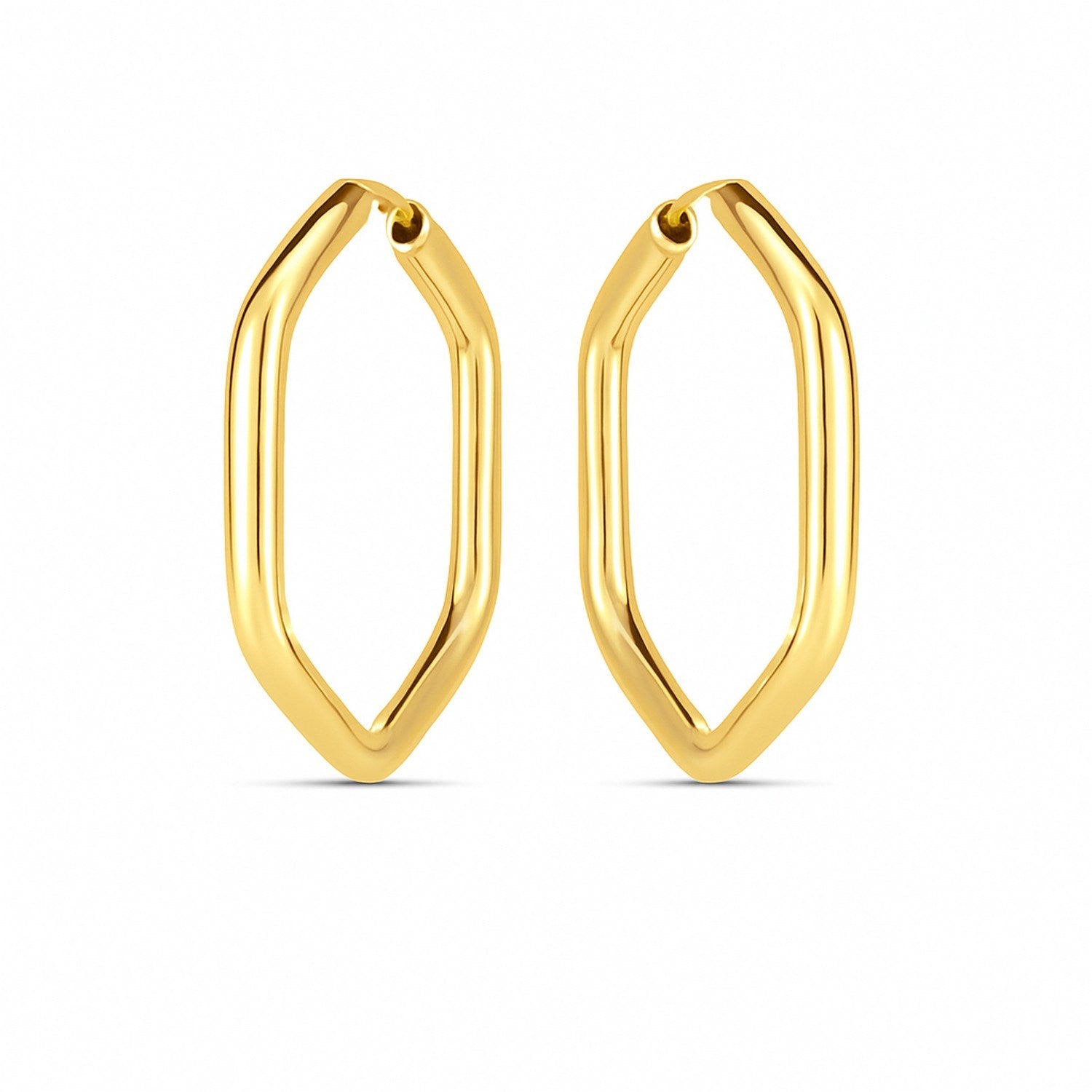 14k yellow gold contemporary endless hexagon hoop earrings showcasing a sleek and modern design.