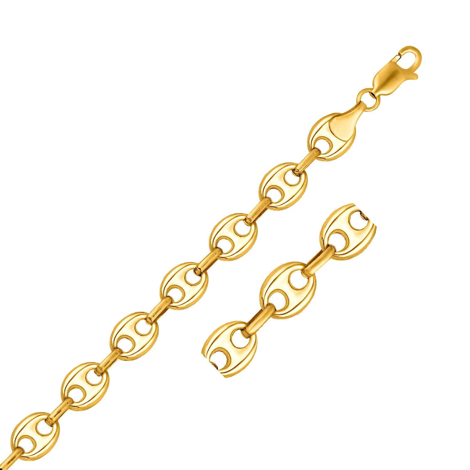 14k yellow gold puffed mariner link chain, classic design with rounded links, perfect for elegant layering.