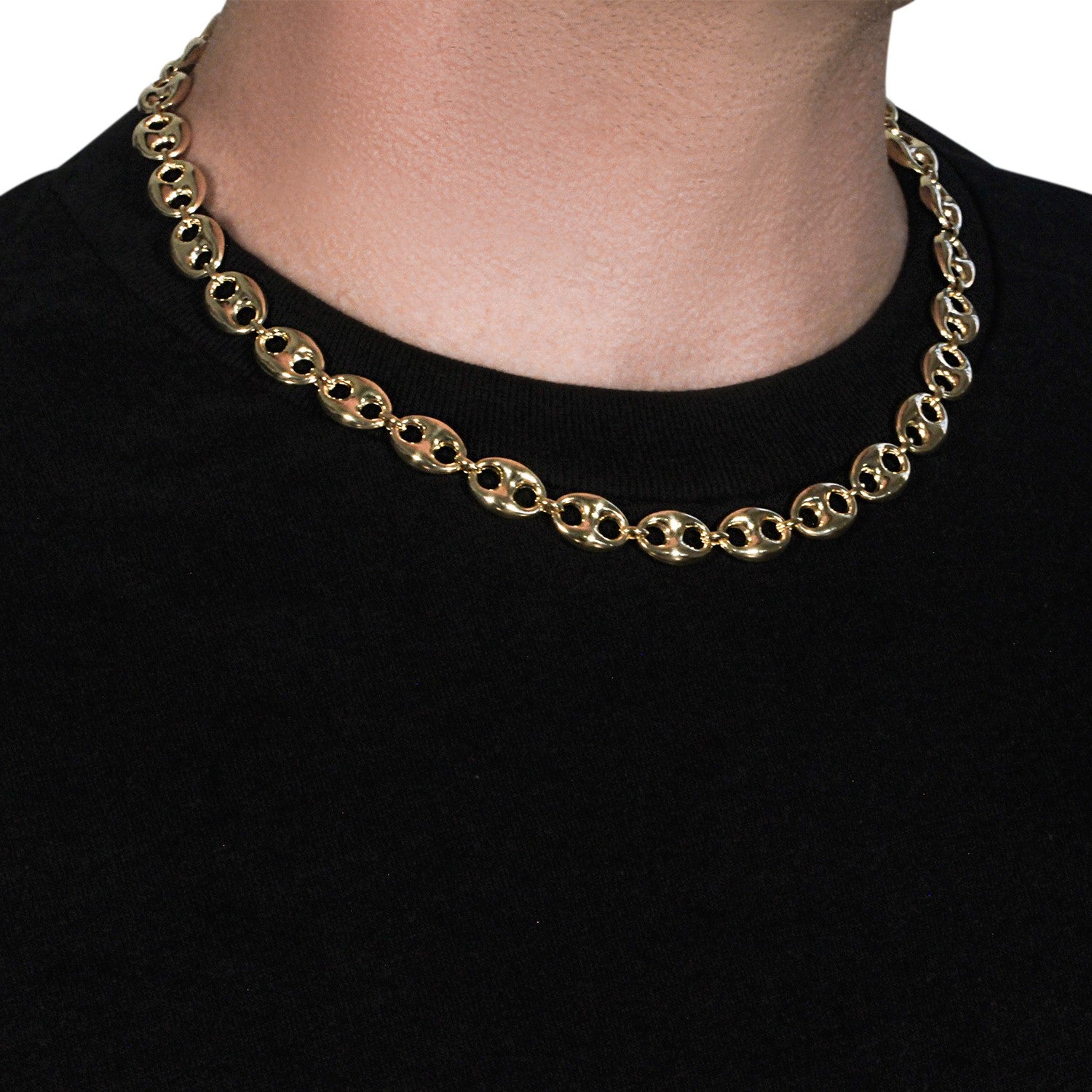 14k yellow gold puffed mariner link chain, classic design with 11.00 mm links, perfect for layering or standalone elegance.
