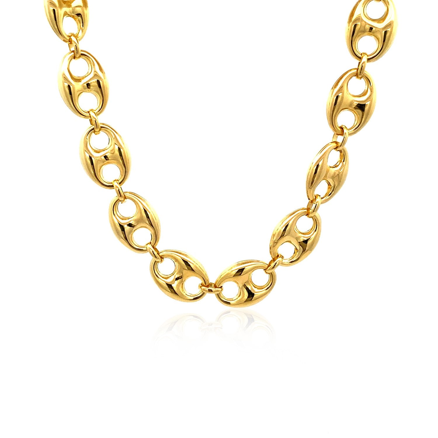 14k yellow gold puffed mariner link chain with a classic round design, perfect for elegant layering or standalone wear.