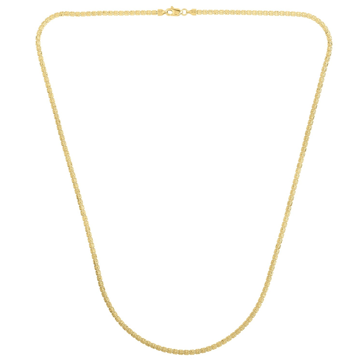 Contemporary 14k yellow gold Ice Barrel chain, 2.7 mm links, showcasing elegance and luxury in every detail.