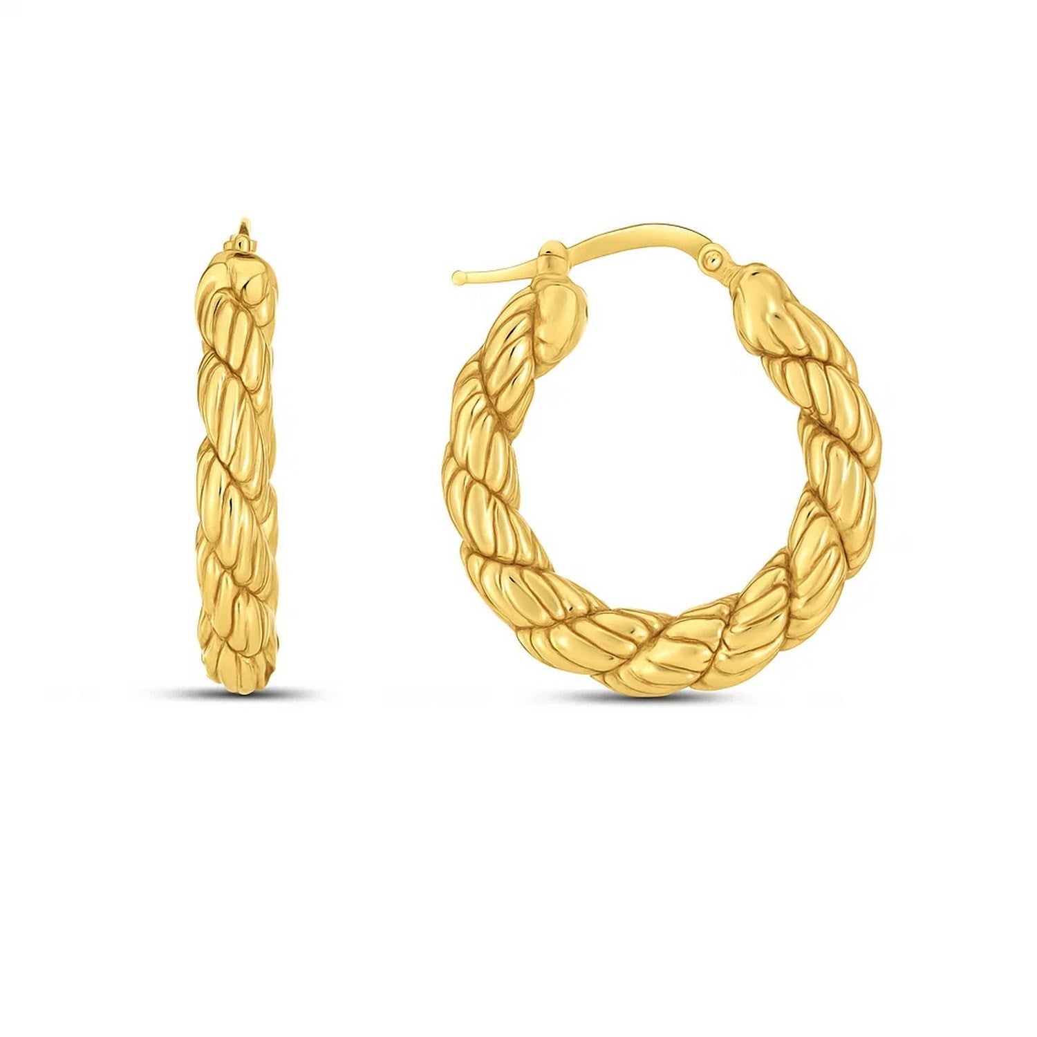 14k yellow gold classic rope hoop earrings, elegantly designed for timeless luxury and sophistication.