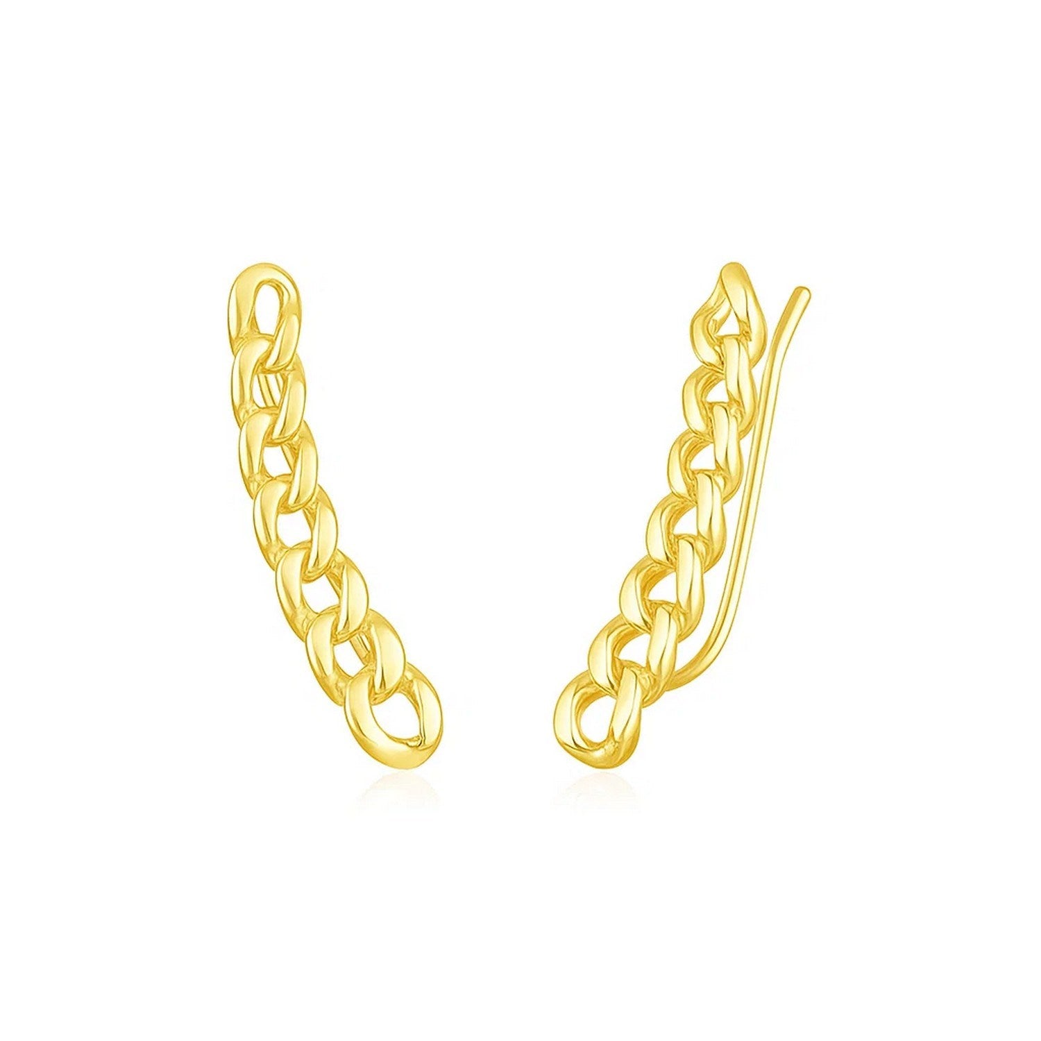 14k yellow gold chain link ear climber earrings with a modern design, perfect for elegant, everyday wear.