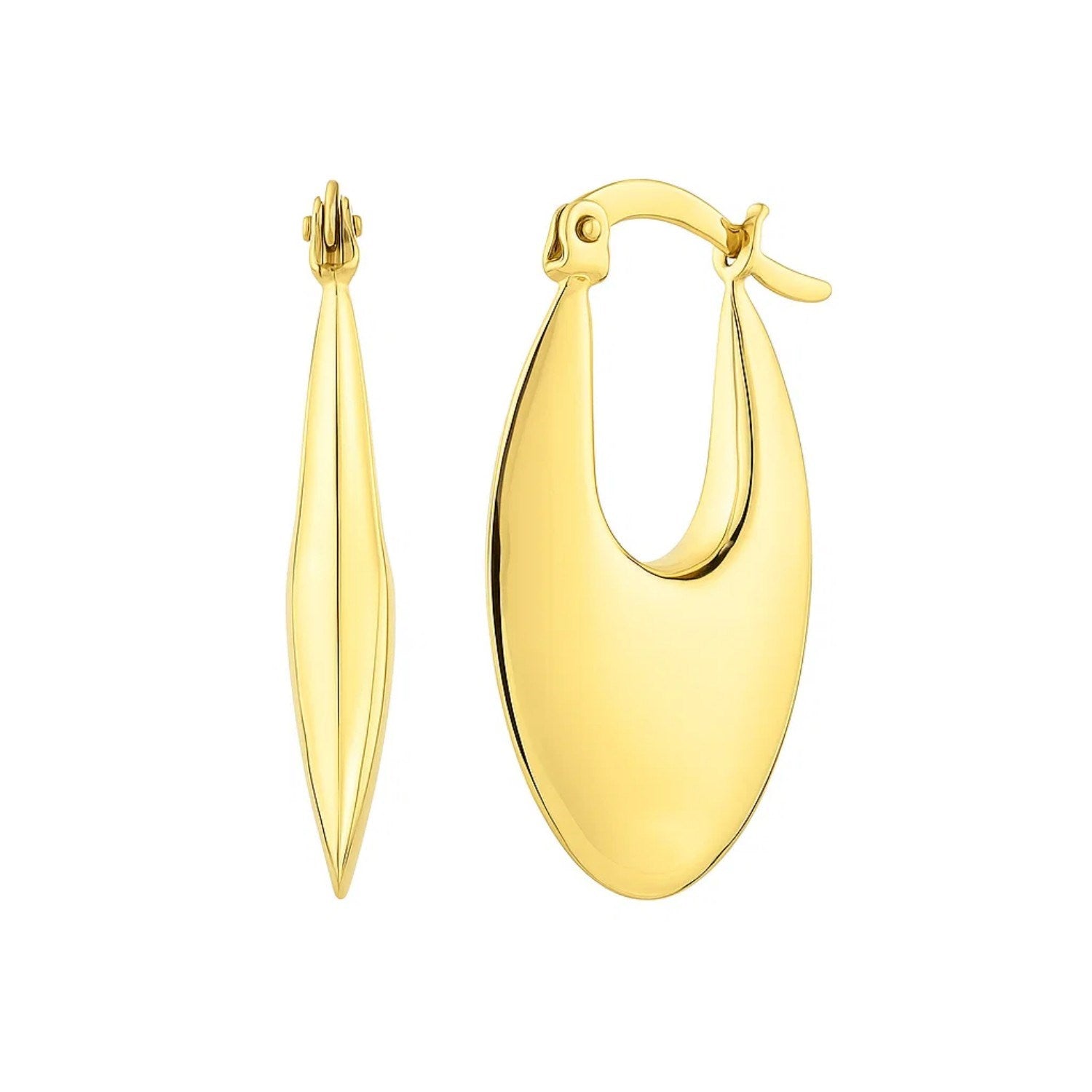 14k yellow gold elegant oval hoop earrings, showcasing a timeless design perfect for any luxury occasion.