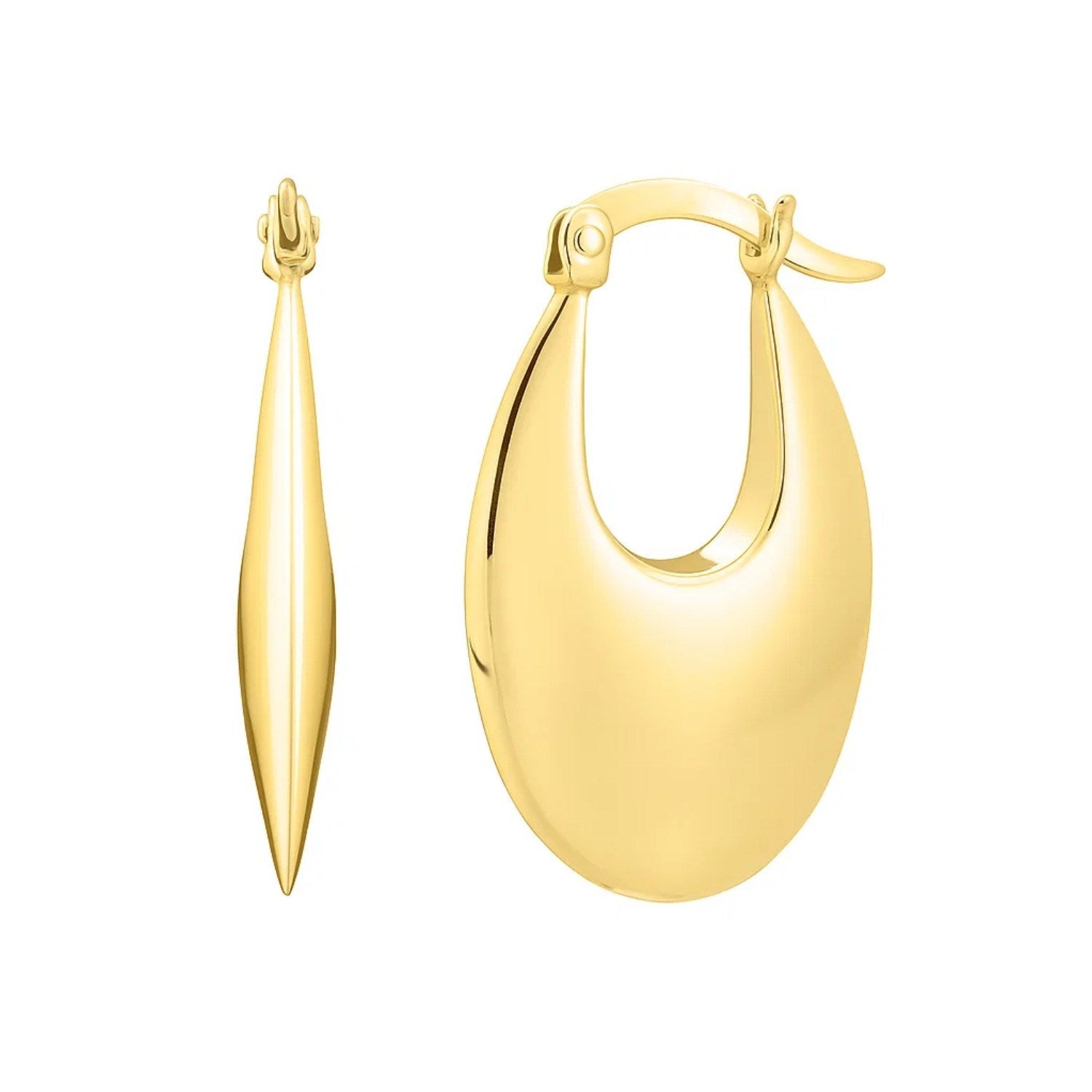Elegant 14k yellow gold oval hoop earrings showcasing a refined design, perfect for any luxurious occasion.