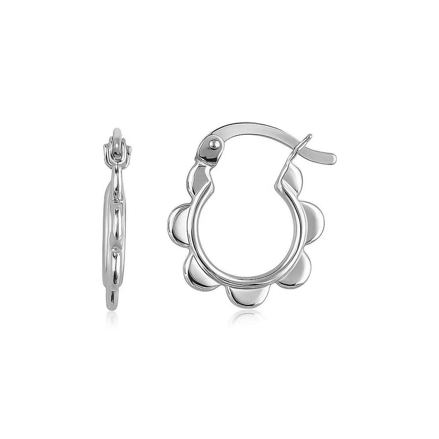 14k white gold scalloped hoop earrings featuring a modern design for elegant, sophisticated style.