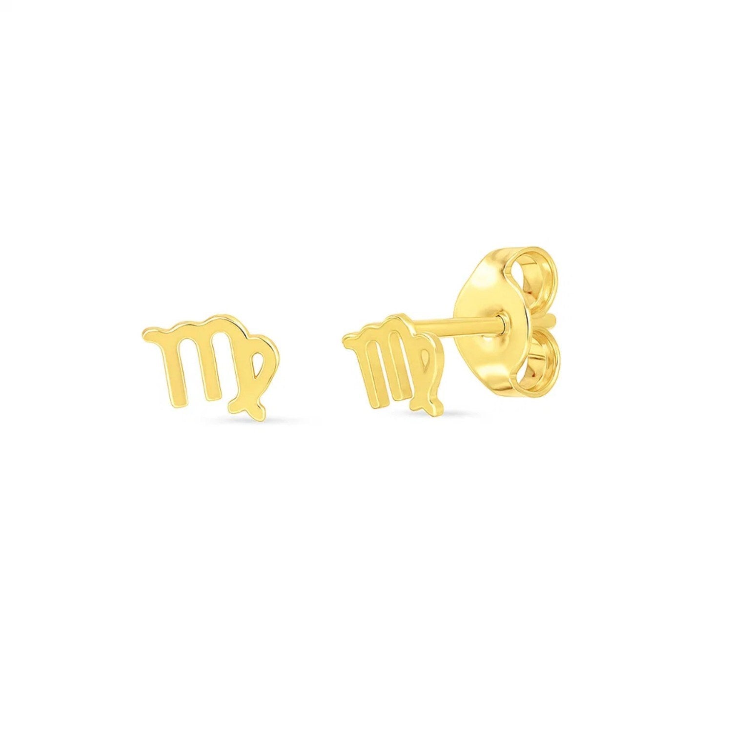 14k yellow gold minimalist stud earrings designed for Virgo, embodying elegance and timeless sophistication.