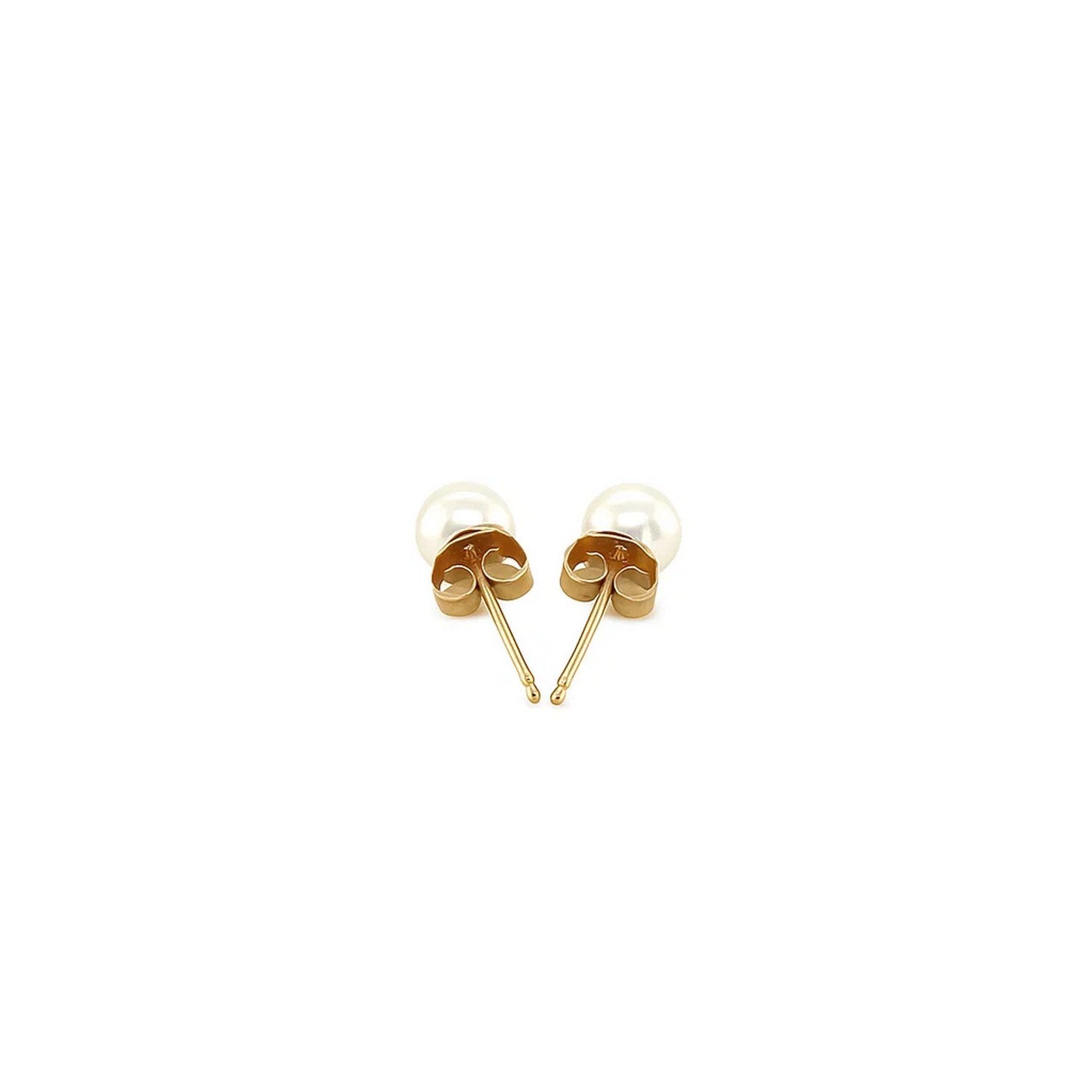 Elegant 14k yellow gold stud earrings featuring 4mm freshwater cultured pearls for a timeless luxury look.