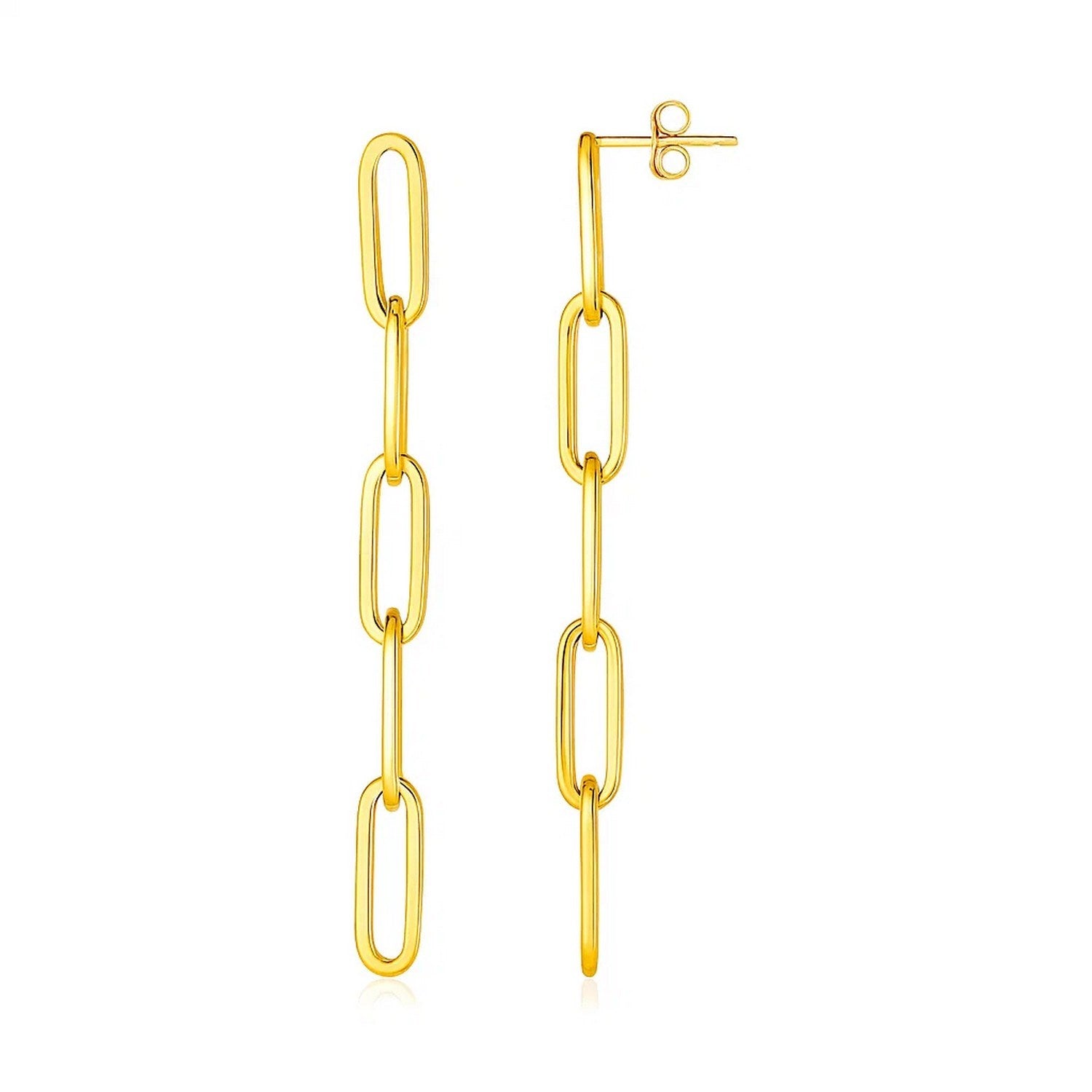 14k yellow gold chain link dangle earrings with modern design, perfect for elegant occasions and everyday luxury.