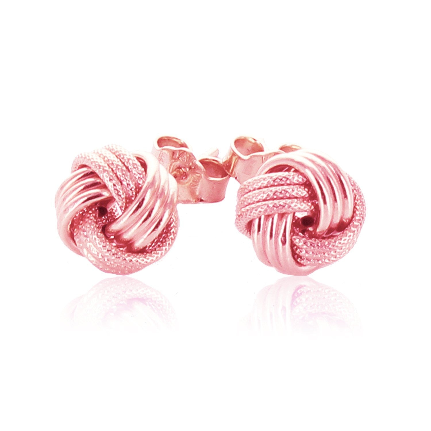 14k rose gold textured love knot earrings showcasing a modern design and luxurious craftsmanship.