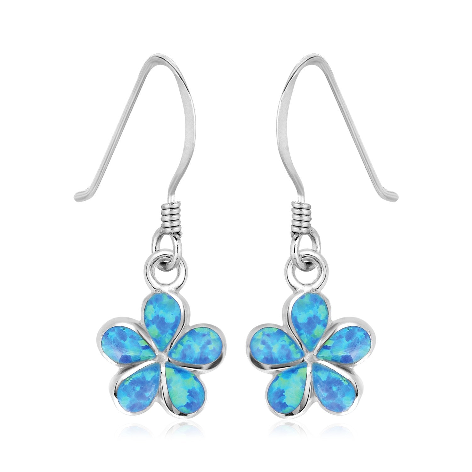 Sterling silver dangle earrings featuring opal flowers, elegantly designed for a luxurious touch.