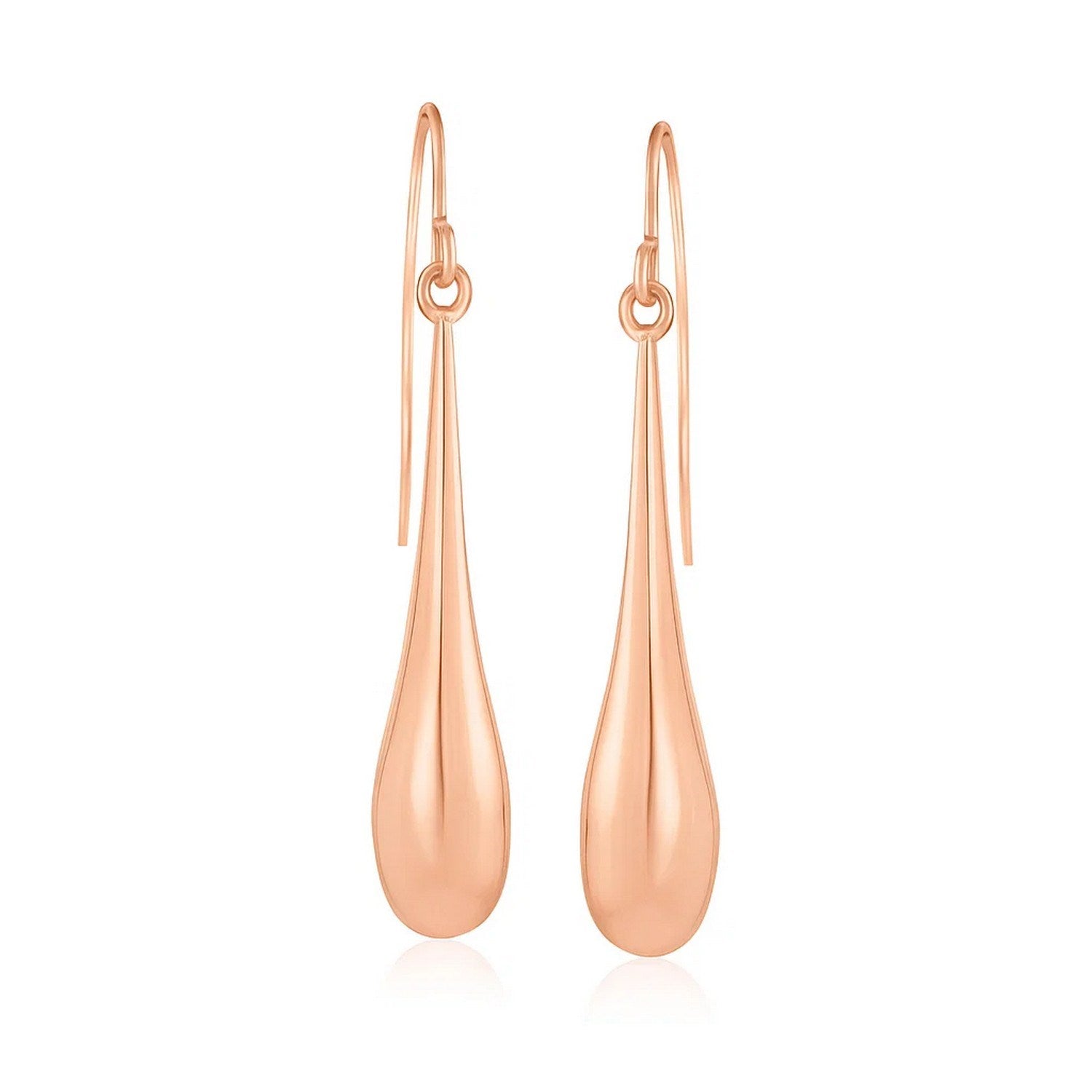 14k rose gold polished teardrop dangle earrings with a modern design, perfect for elegant occasions.