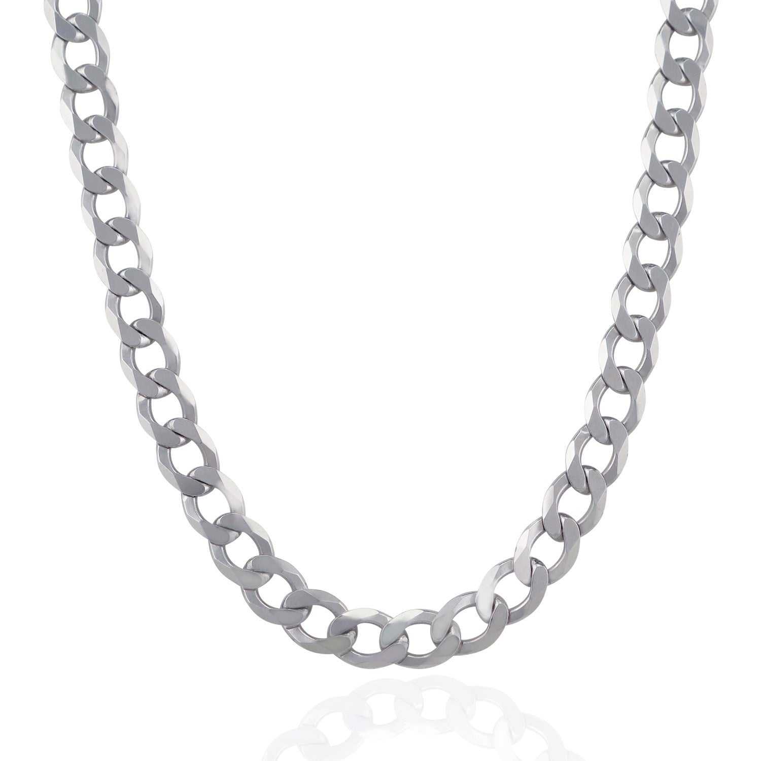 Rhodium plated sterling silver curb chain with classic links, showcasing timeless elegance and refined craftsmanship.
