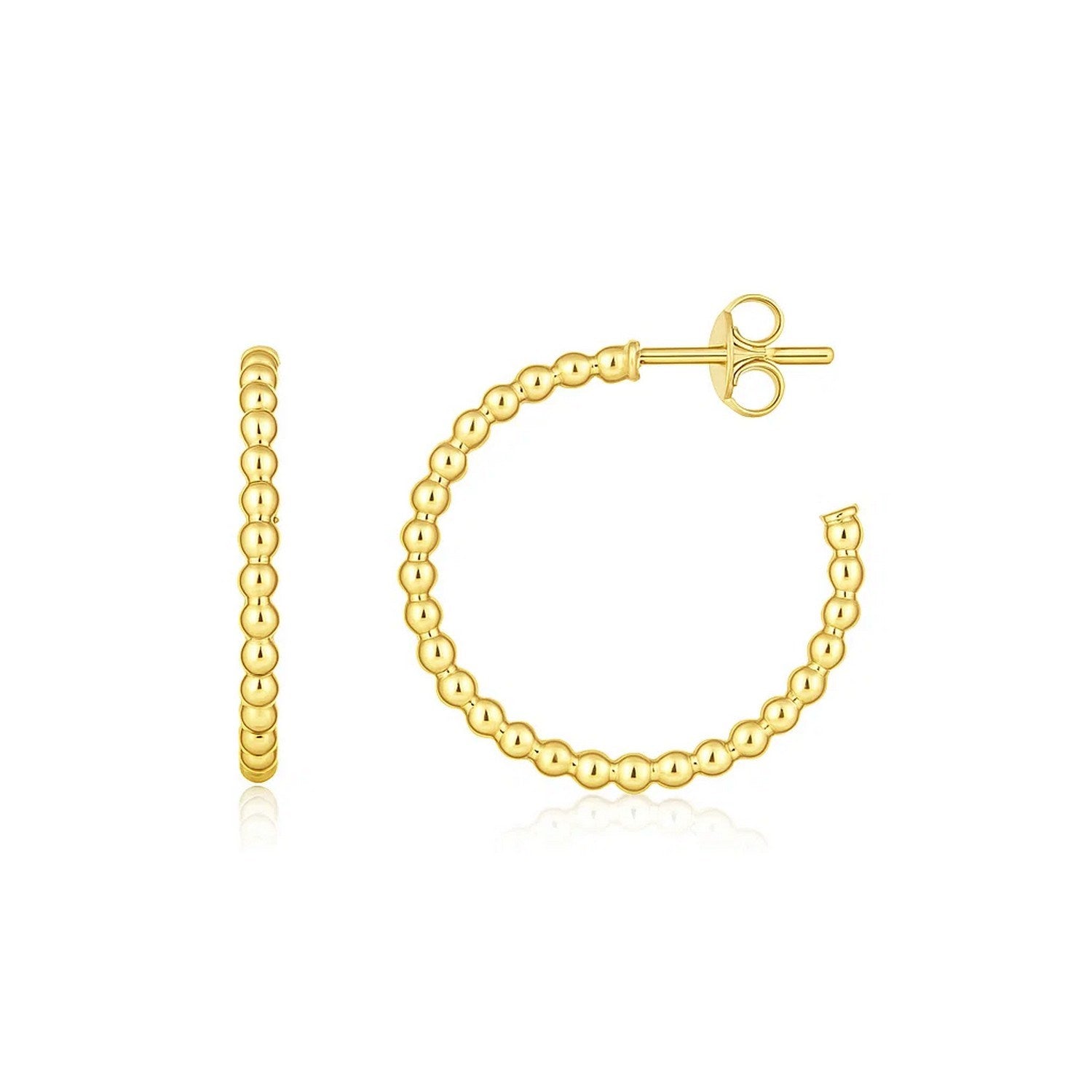 14k yellow gold modern beaded hoop earrings, elegantly crafted for a luxurious touch to any ensemble.