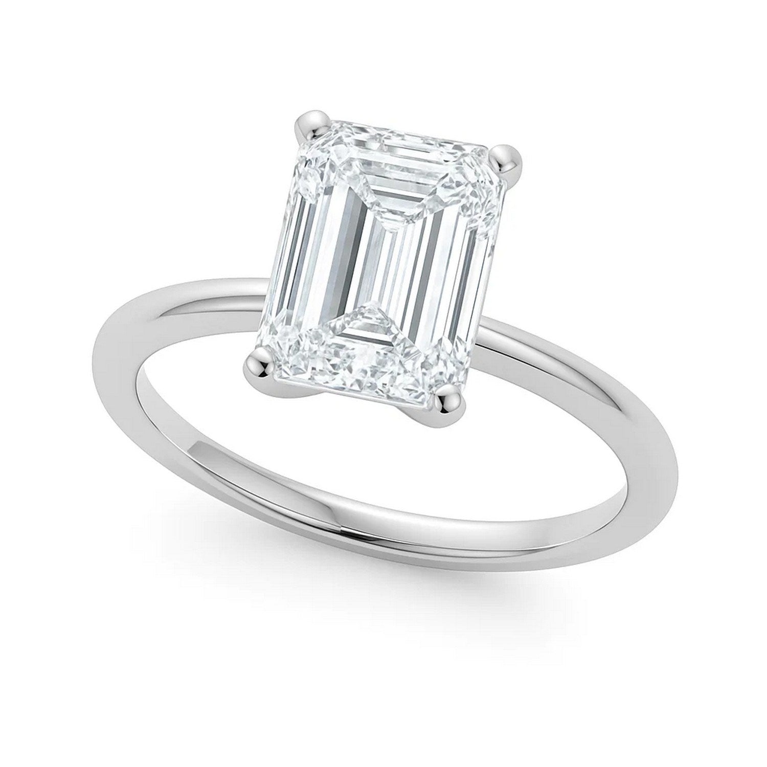 2 carat emerald lab-grown diamond solitaire ring in 10K white gold, showcasing timeless elegance and classic design.
