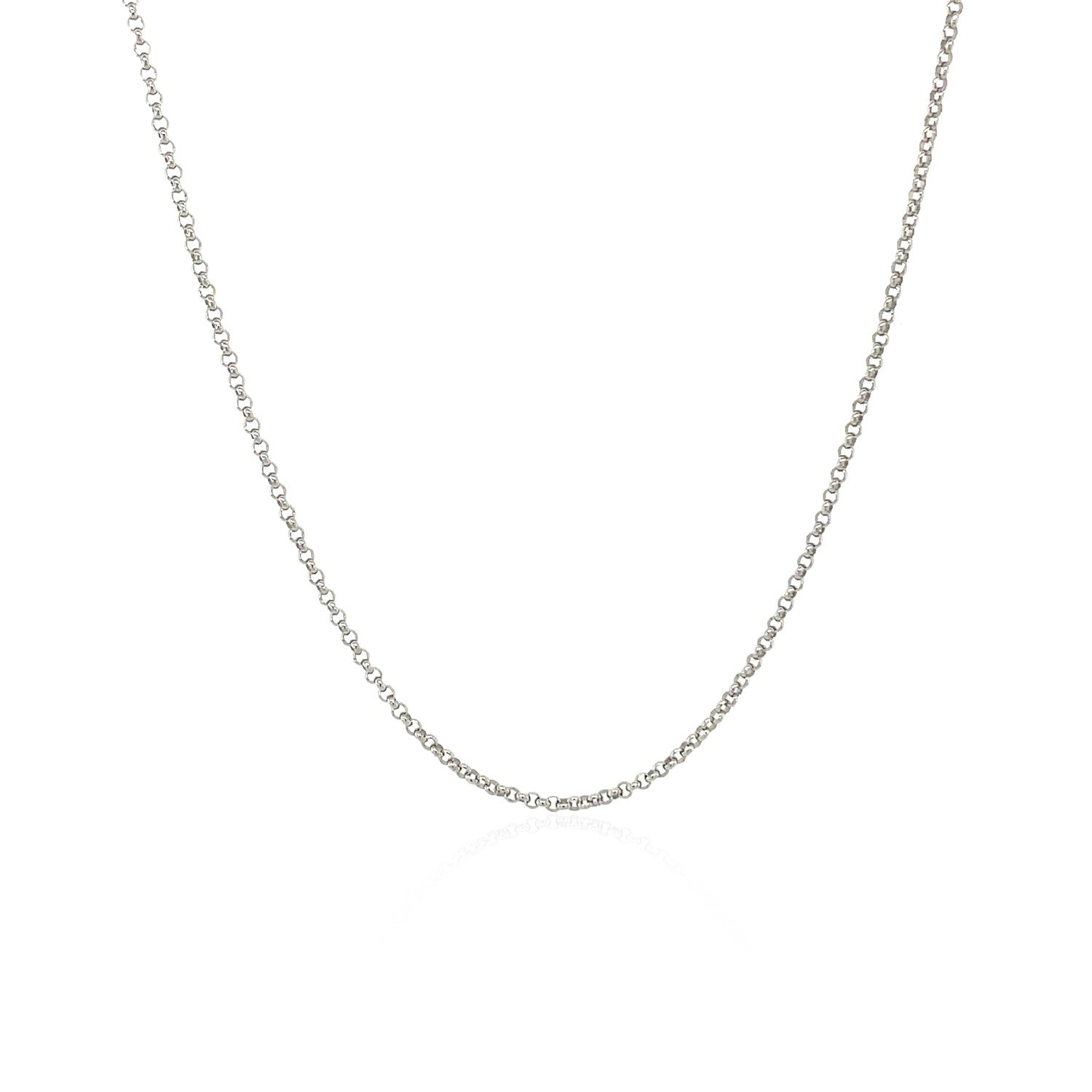14k white gold diamond cut rolo chain, contemporary design, 1.10 mm width, perfect for layering with elegant pendants.