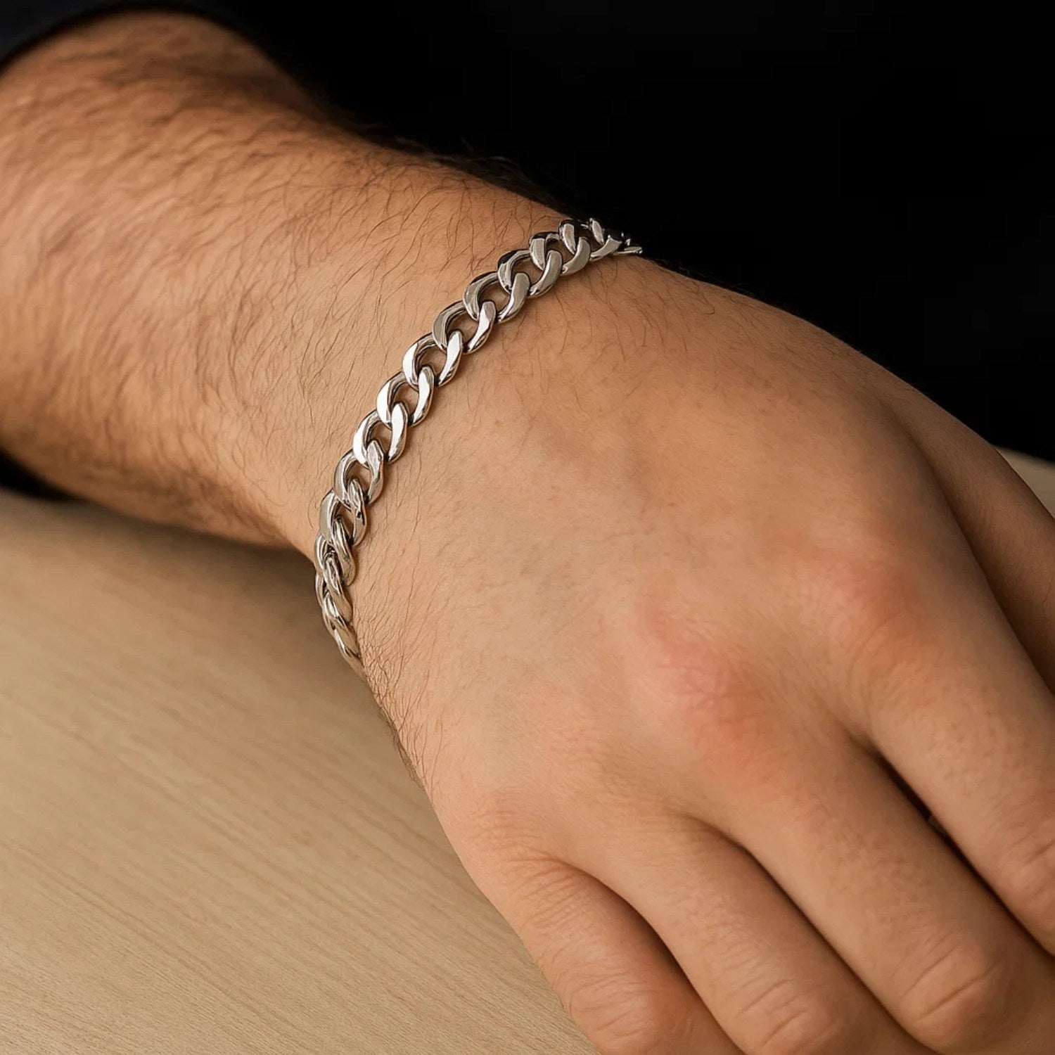 14k white gold Miami Cuban semi-solid bracelet with classic link design, showcasing timeless elegance and luxury craftsman...