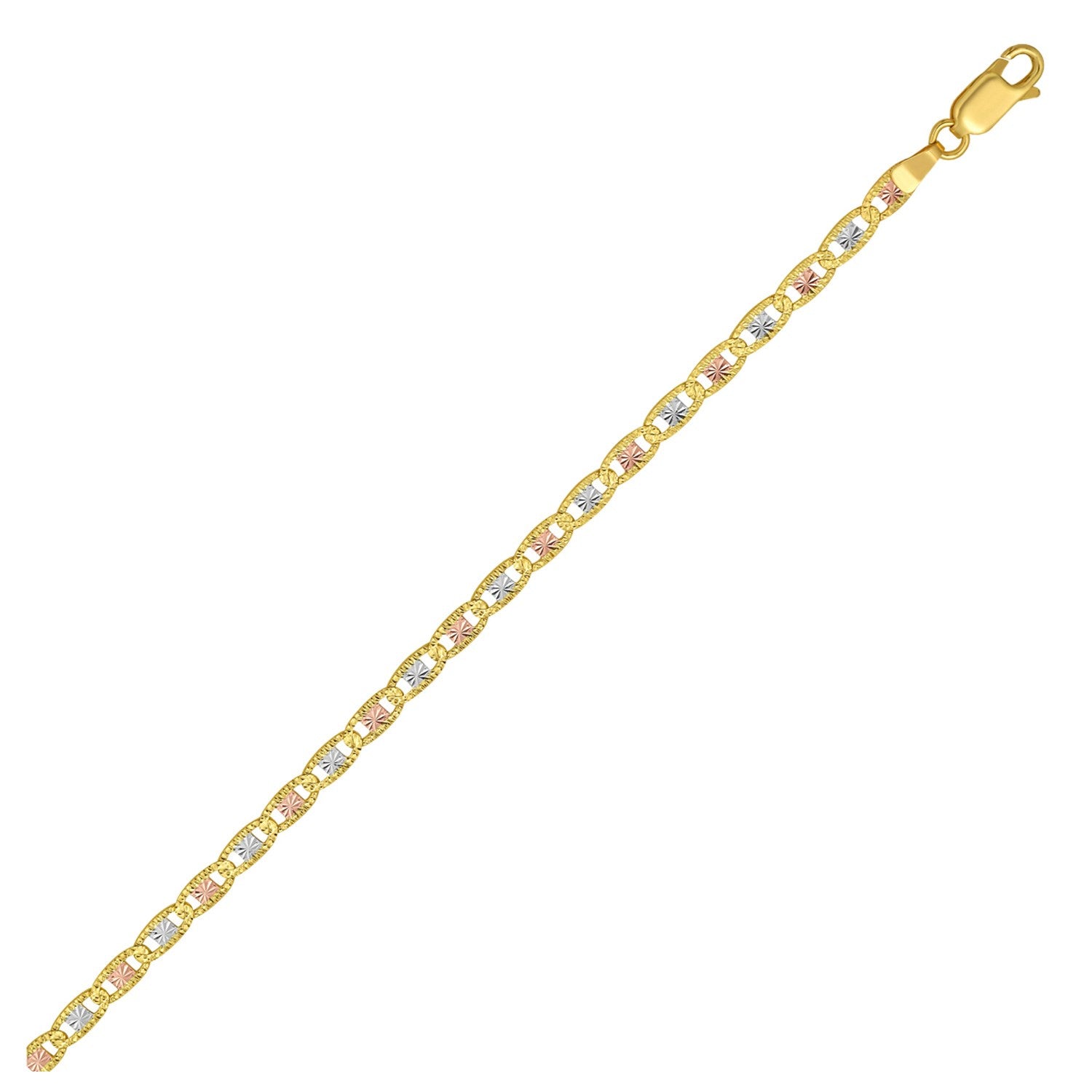 14K tri-color gold pave Valentino chain with contemporary link design, perfect for layering or standalone elegance.