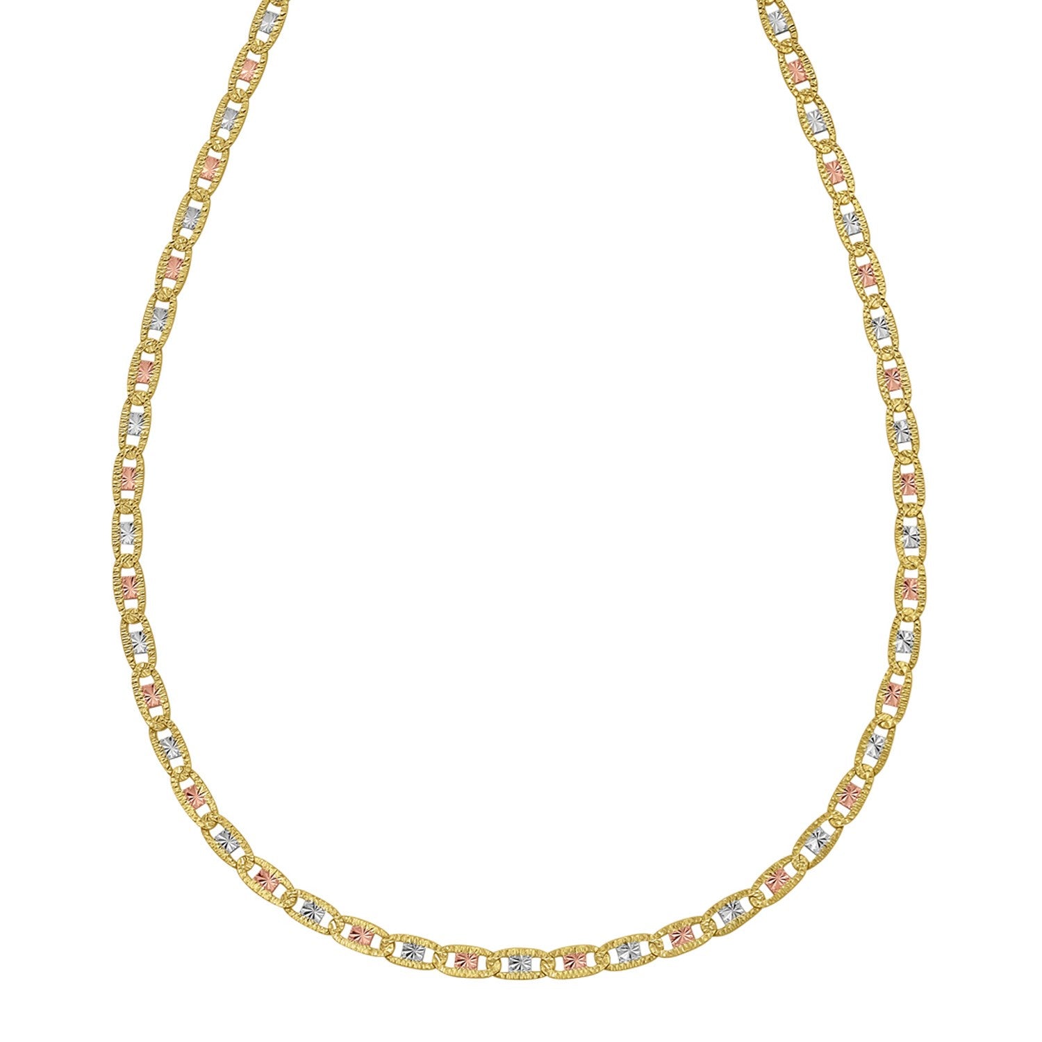 14K tri-color gold pave Valentino chain with contemporary links, showcasing exquisite craftsmanship and luxury design.