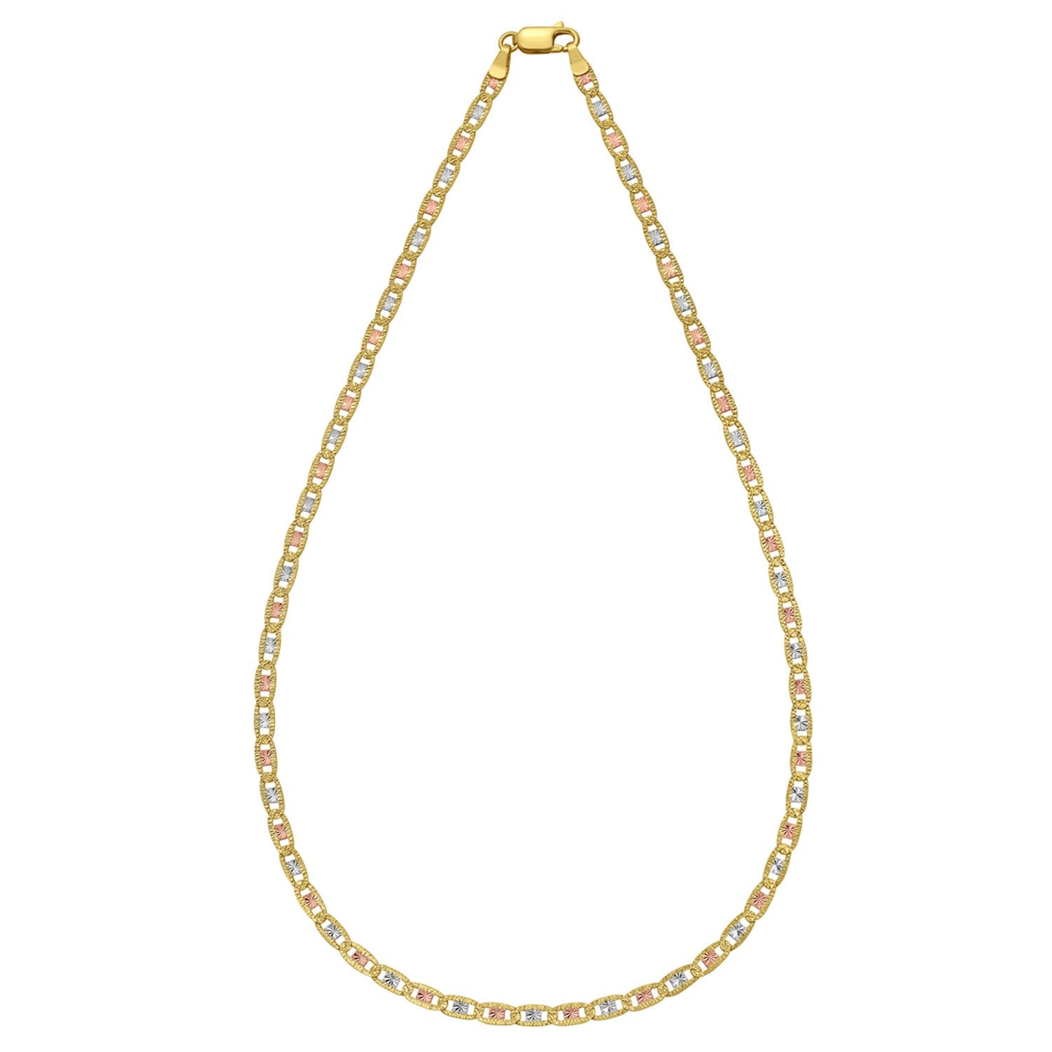 14K tri-color gold pave Valentino chain featuring contemporary link design, perfect for layering or standalone elegance.