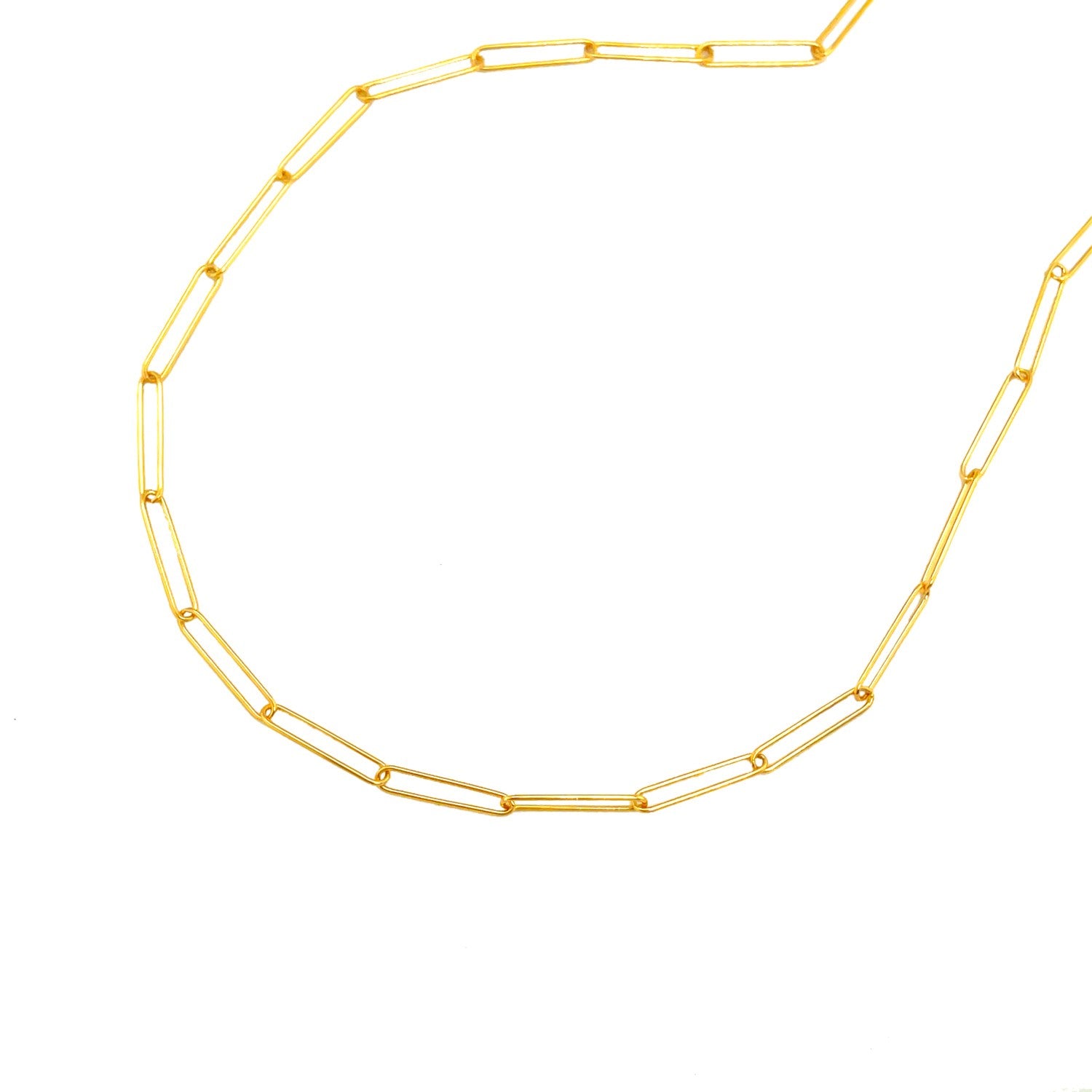 14k yellow gold wire paperclip chain featuring modern links, perfect for layering or standalone elegance.
