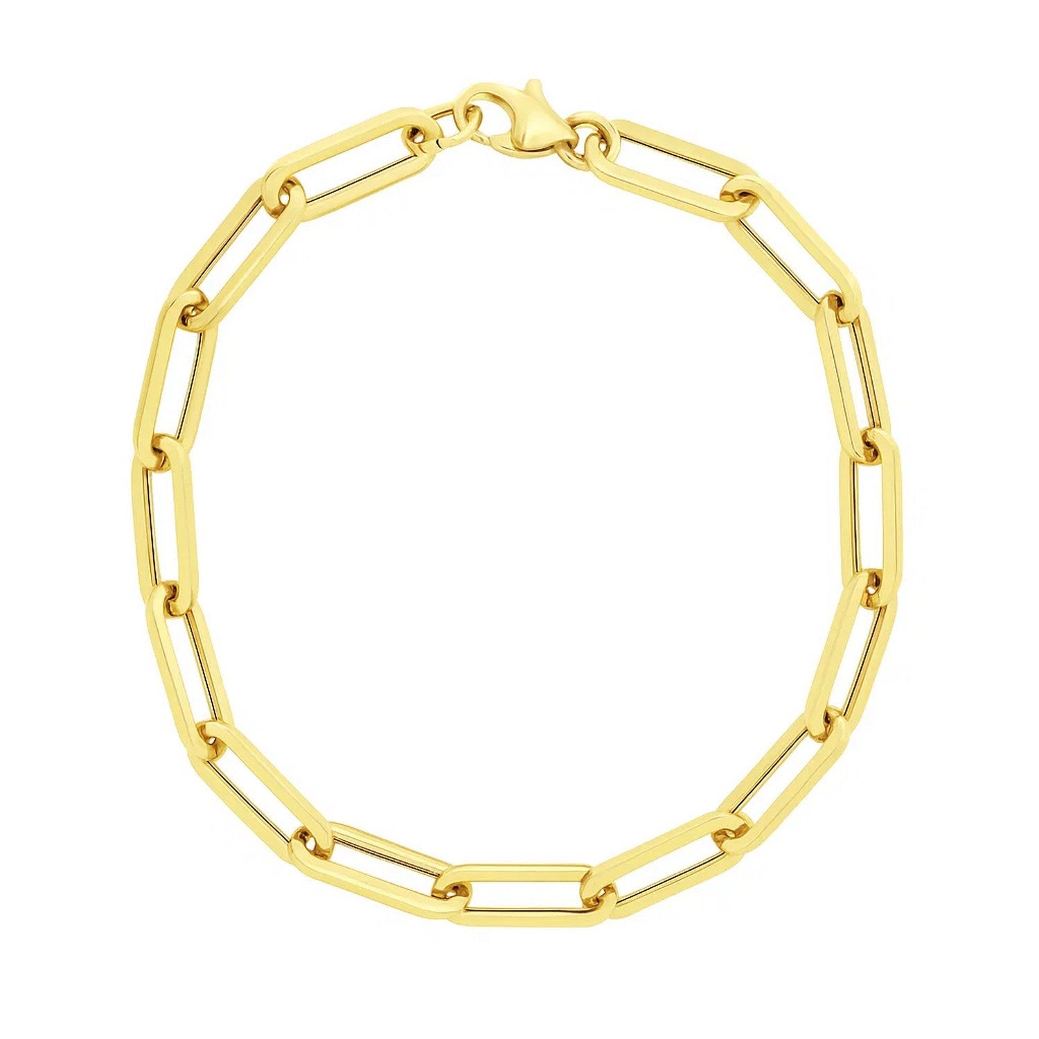14k yellow gold extra wide paperclip chain bracelet, modern design, 9.60 mm links, luxurious and stylish accessory.