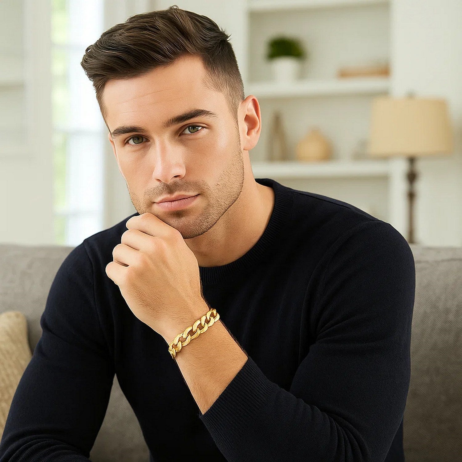 14k yellow gold solid curb bracelet with modern chain links, showcasing elegance and luxury in every detail.
