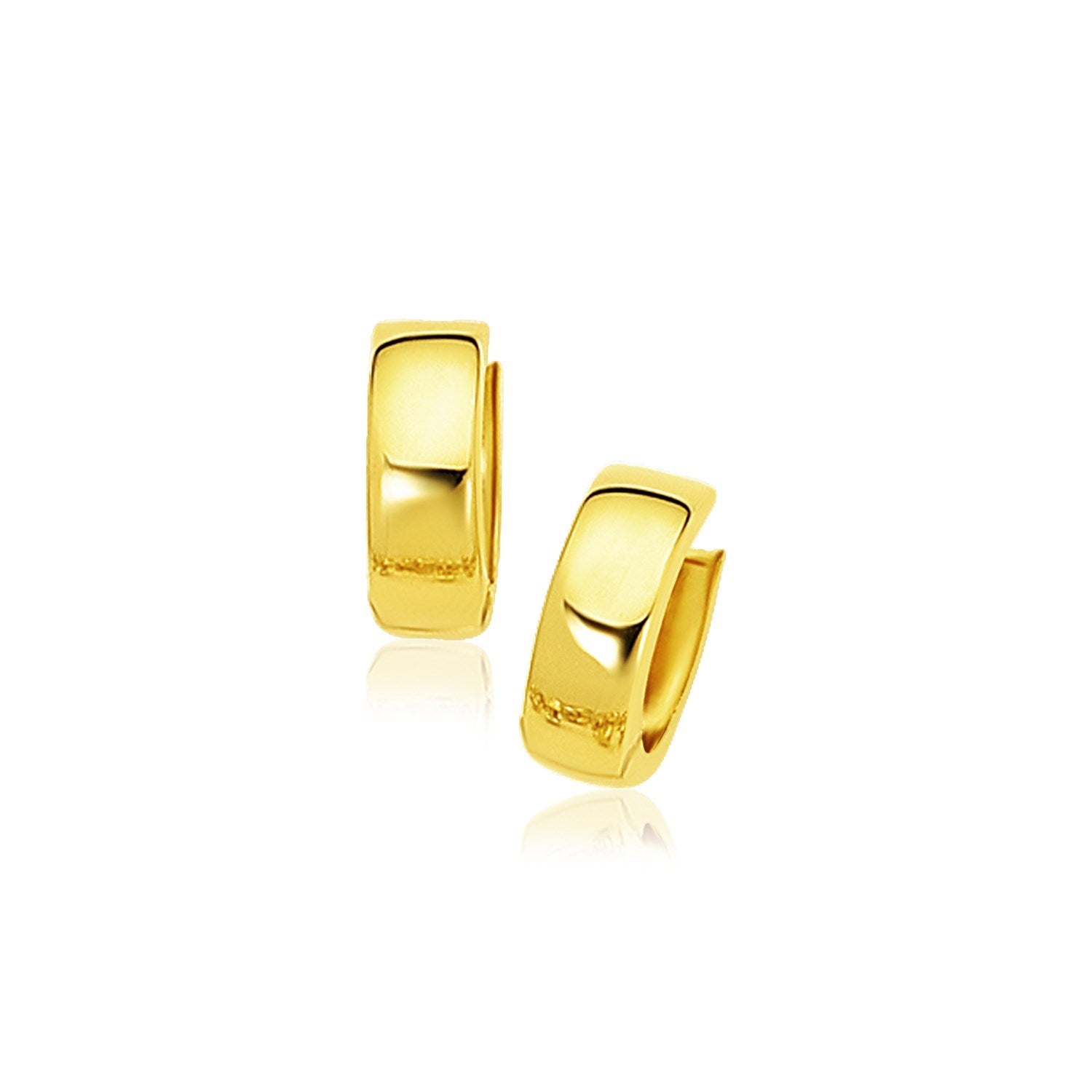 14k yellow gold contemporary hoop earrings with a sleek, snuggable design for effortless elegance.