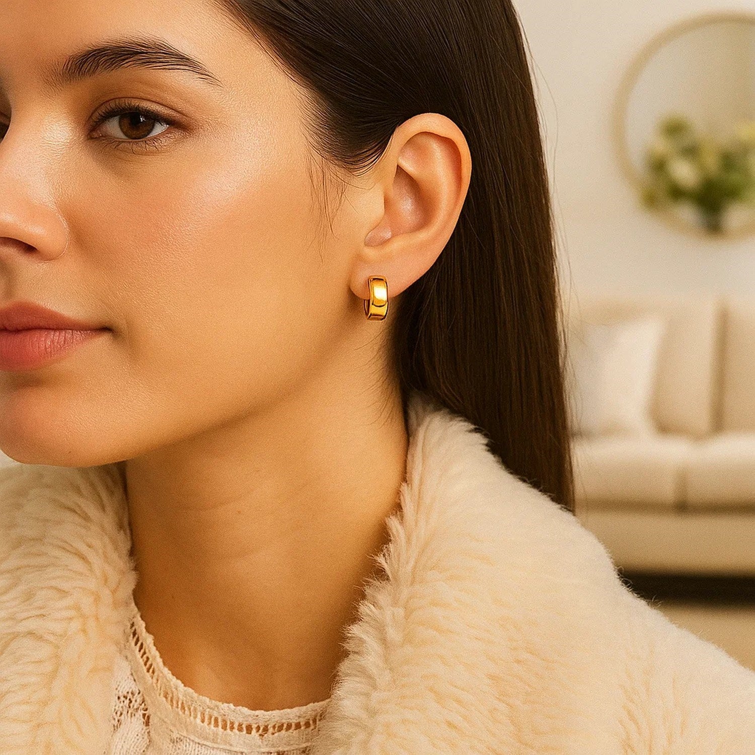 14k yellow gold contemporary hoop earrings with a sleek, snuggable design for effortless elegance.