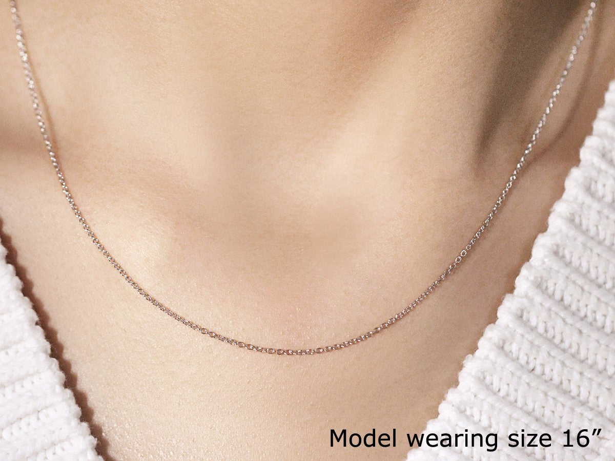 14k white gold round cable link chain, modern design with sleek links, perfect for layering or standalone elegance.
