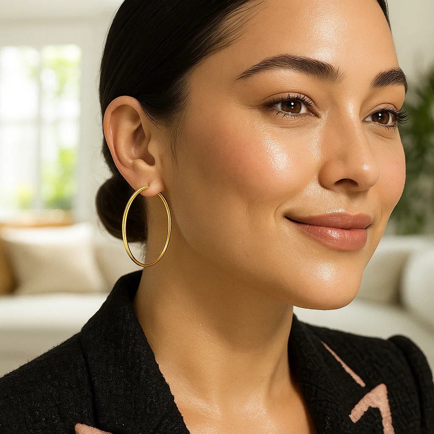 14k yellow gold polished hoop earrings, contemporary design, 40 mm diameter, perfect for elegant occasions.