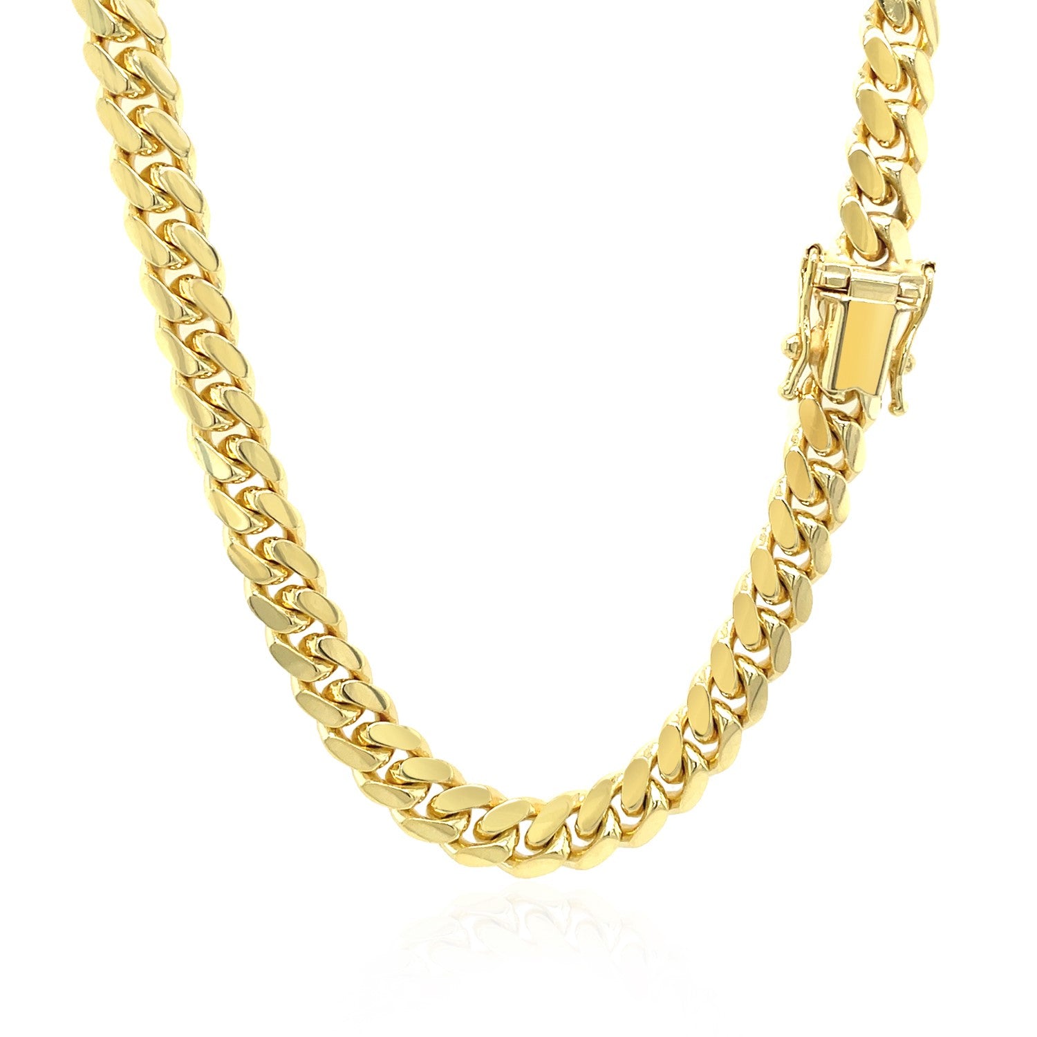 14k yellow gold classic Miami Cuban chain, 6.10 mm, showcasing a timeless round link design for luxury elegance.