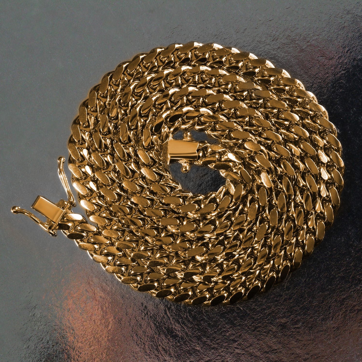 14k yellow gold classic Miami Cuban chain, solid design, 6.10 mm width, perfect for elegant layering or standalone wear.