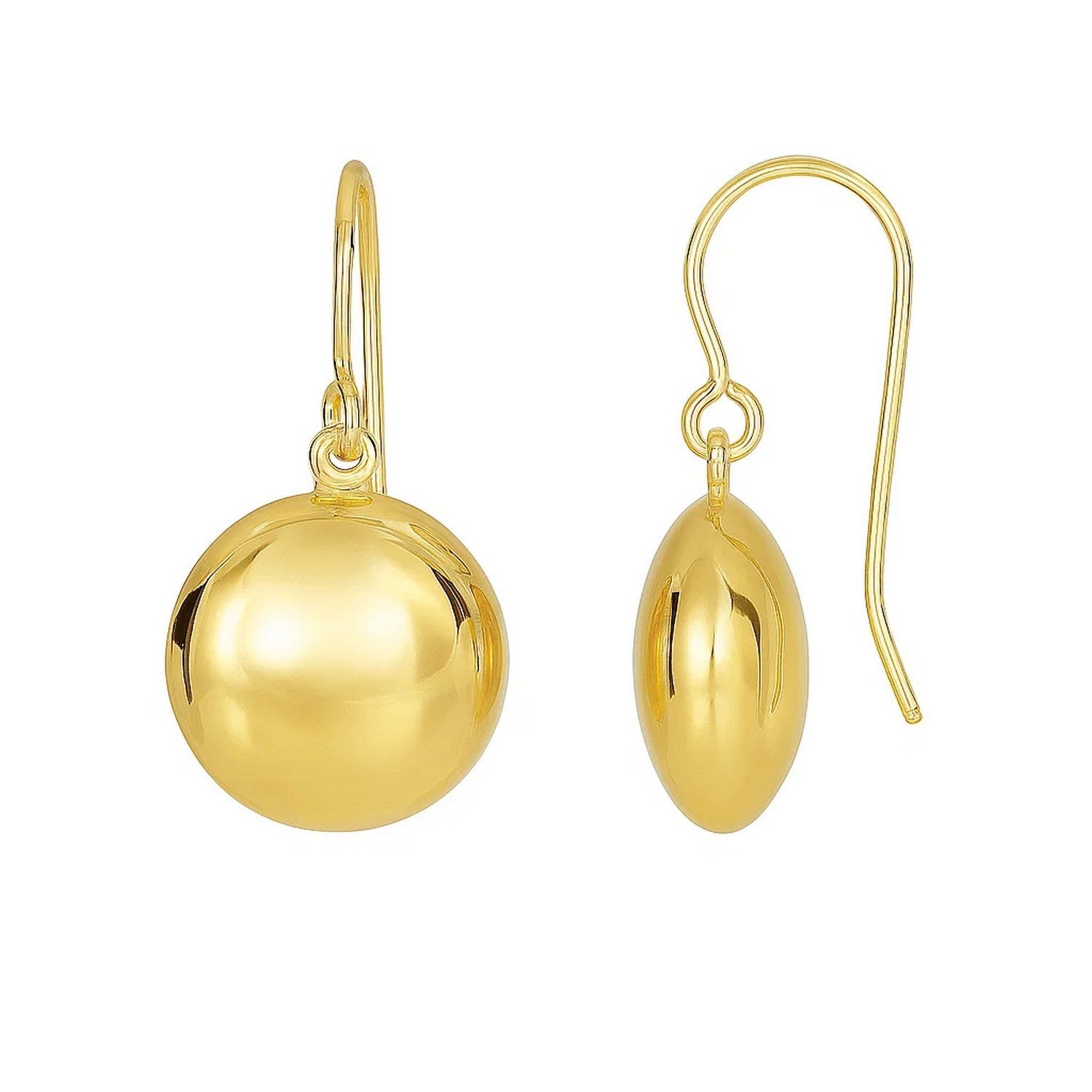 14k yellow gold modern puffed circle drop earrings with elegant design and luxurious shine.