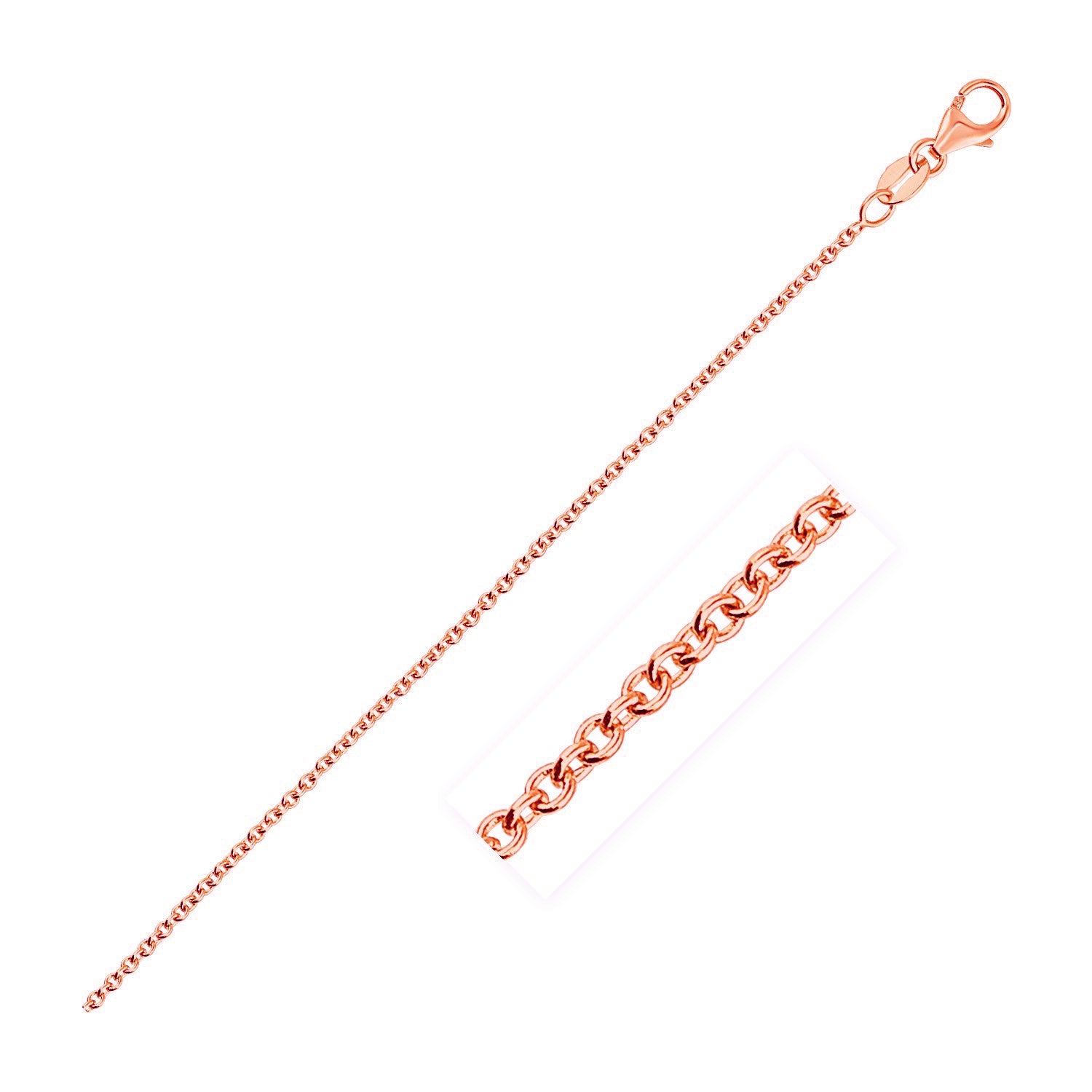 14k rose gold round cable link chain, elegantly designed for a timeless luxury look. Perfect for layering or solo wear.