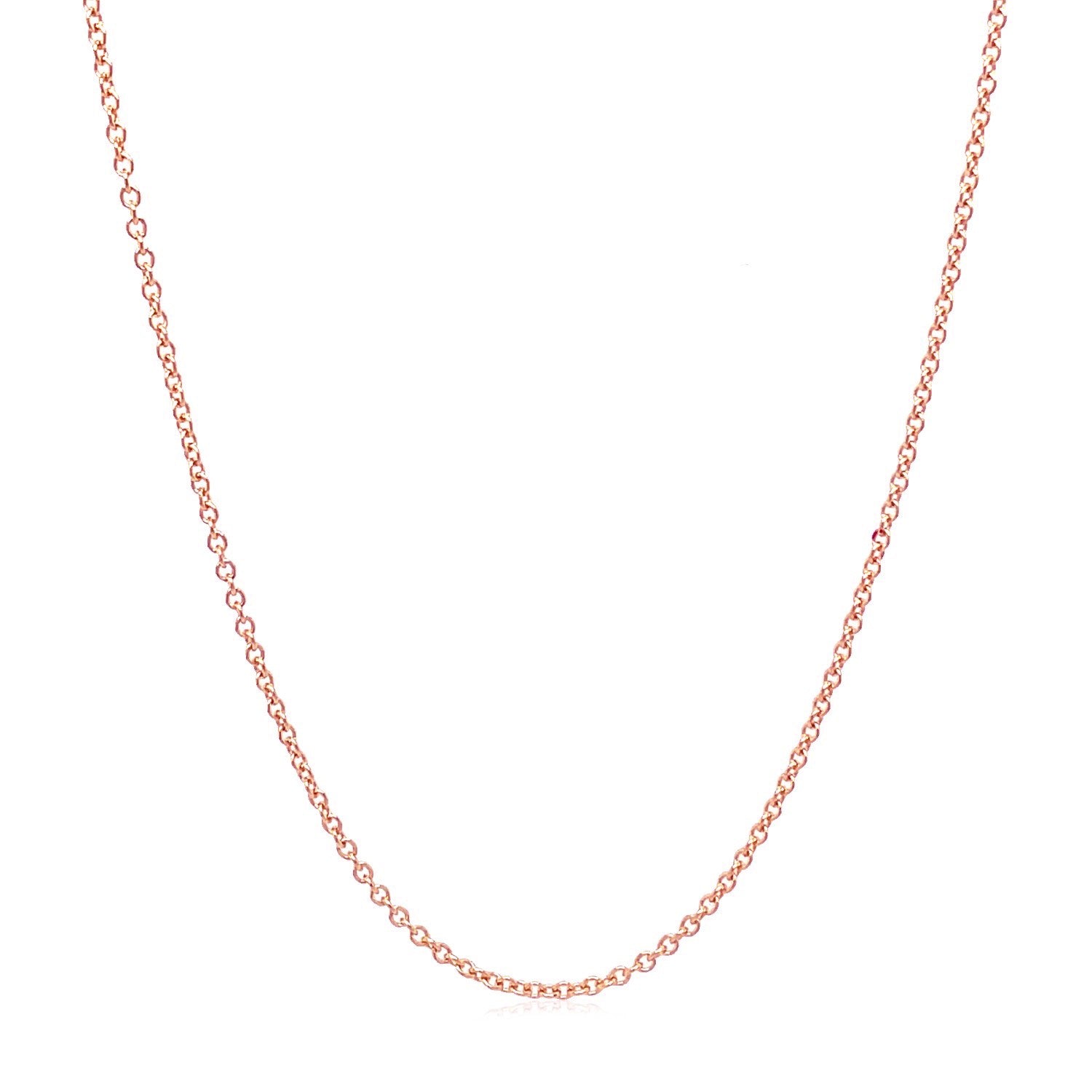 14k rose gold round cable link chain, elegantly designed with a refined finish, perfect for layering or standalone wear.