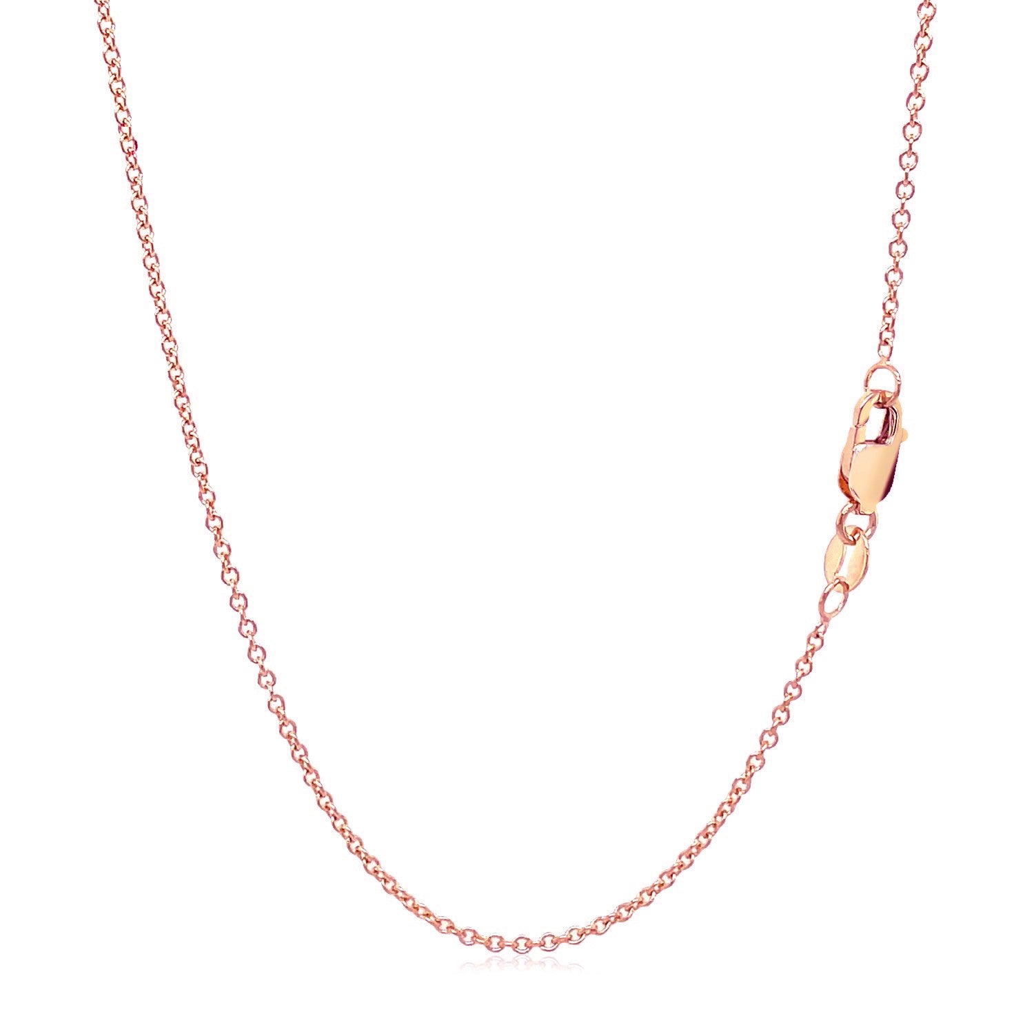 14k rose gold round cable link chain with elegant design, perfect for layering or wearing alone.