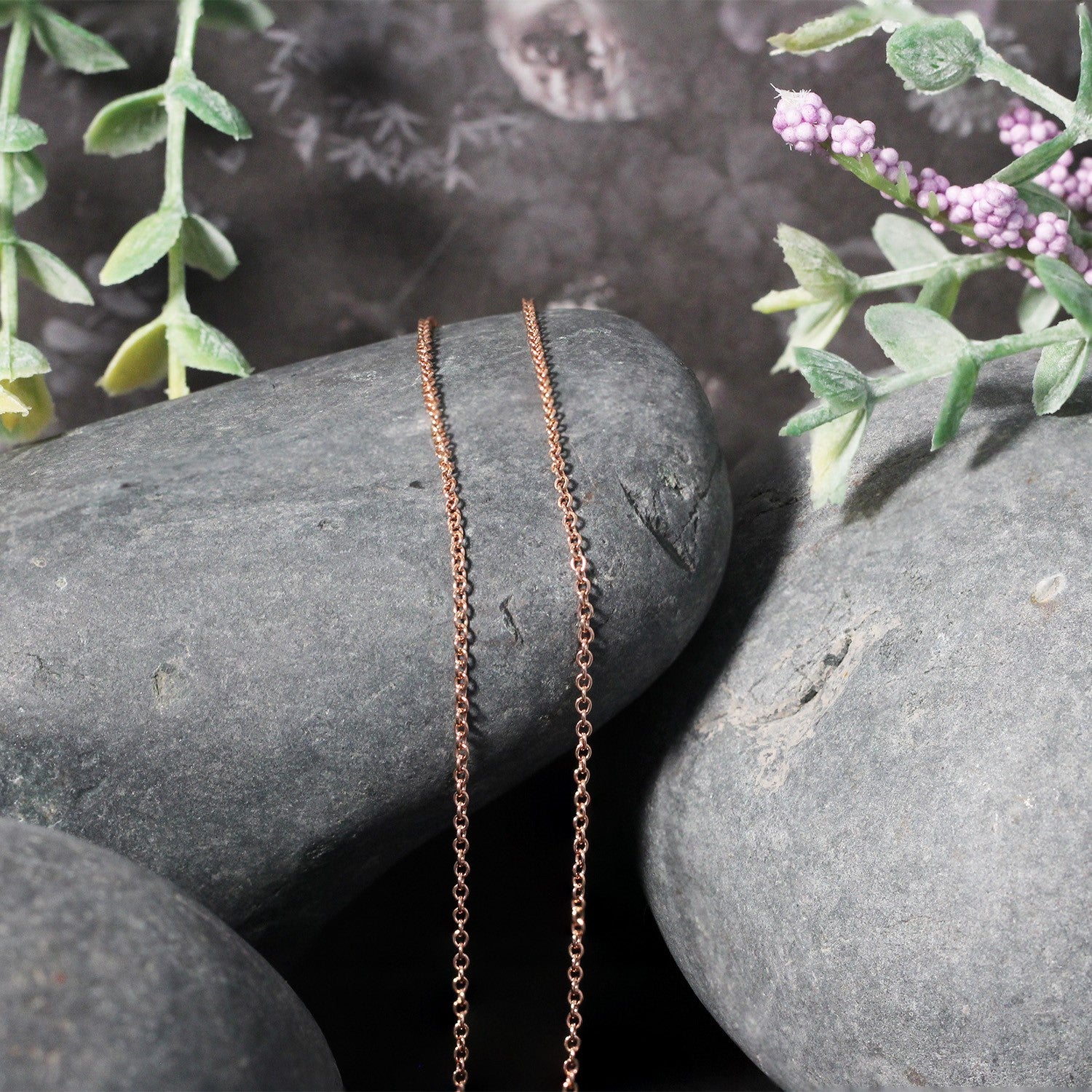 14k rose gold round cable link chain, elegant design, 1.25 mm width, perfect for layering or standalone sophistication.