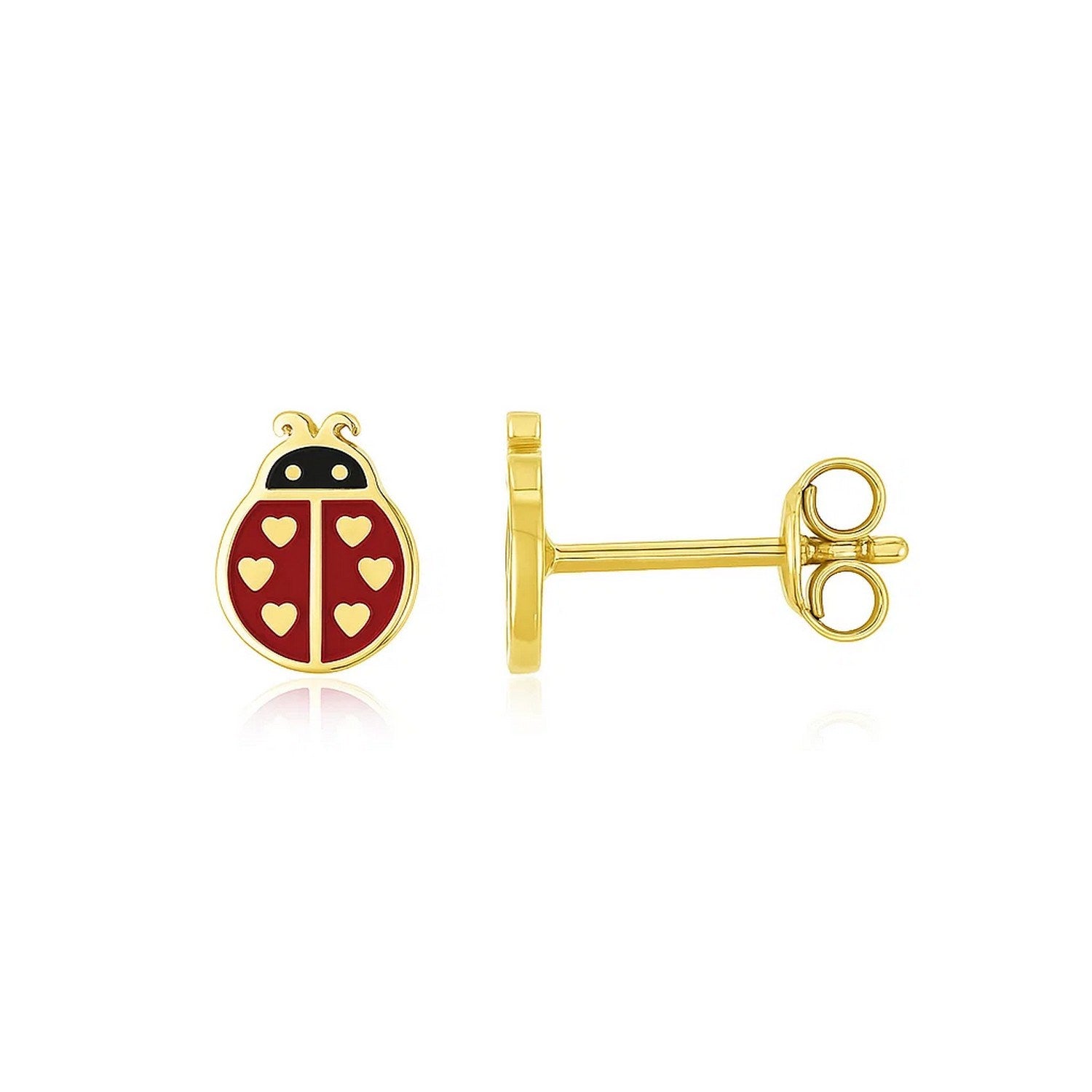 14k yellow gold dangle earrings featuring elegant ladybug enamel design, perfect for a luxurious touch.