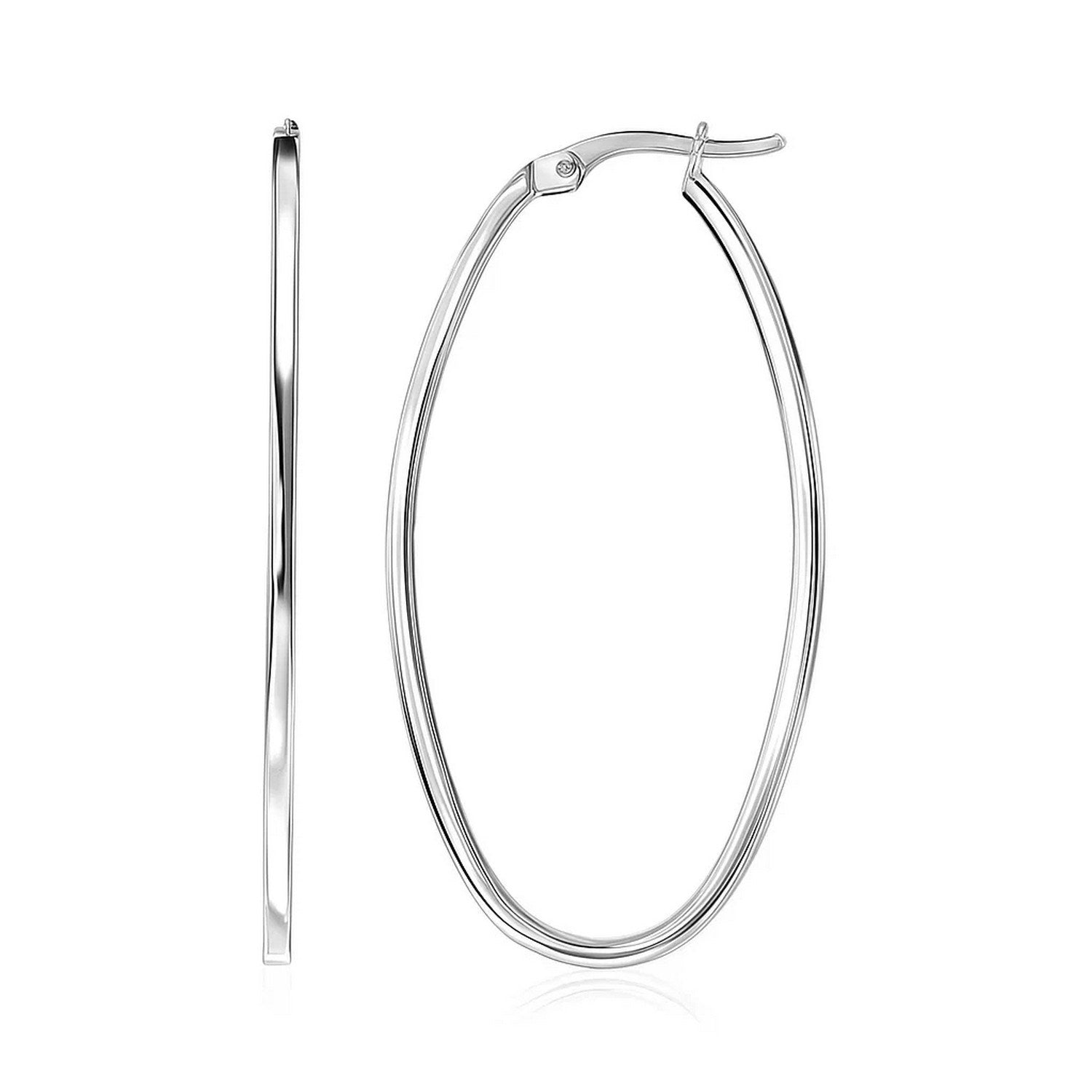 14k white gold polished slim oval hoop earrings, showcasing contemporary elegance and refined craftsmanship.