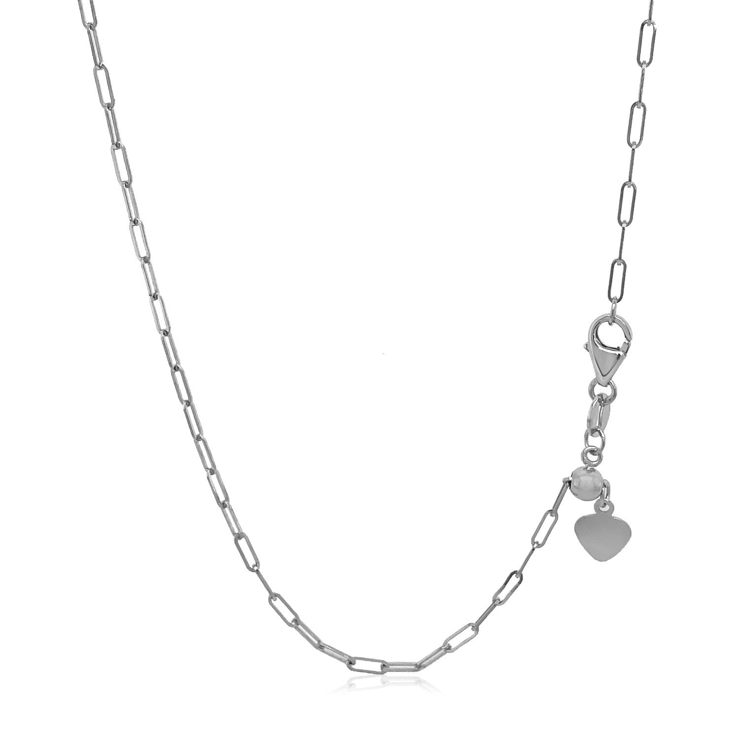 14k white gold adjustable paperclip chain featuring modern links, perfect for layering or standalone elegance.
