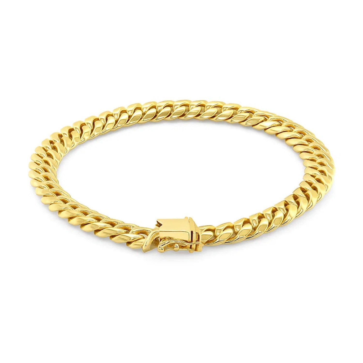 14k yellow gold classic Miami Cuban bracelet with solid links, showcasing timeless elegance and luxurious craftsmanship.