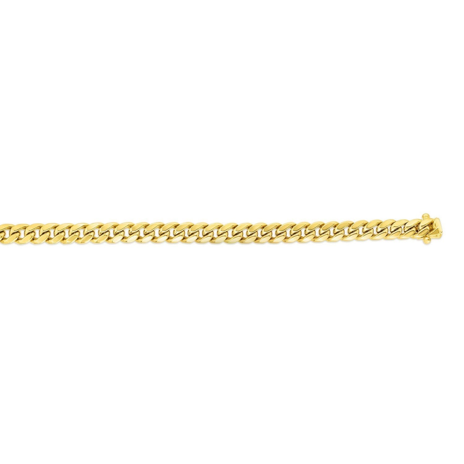 14k yellow gold classic Miami Cuban bracelet featuring solid links, 8.20 mm width, exuding timeless luxury and elegance.