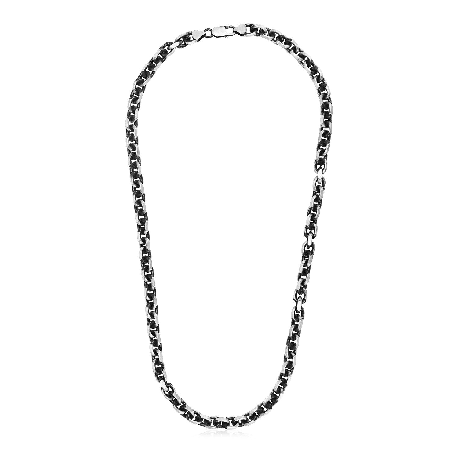 Sterling silver gunmetal finish oval link necklace with modern design, perfect for elegant layering or standalone wear.