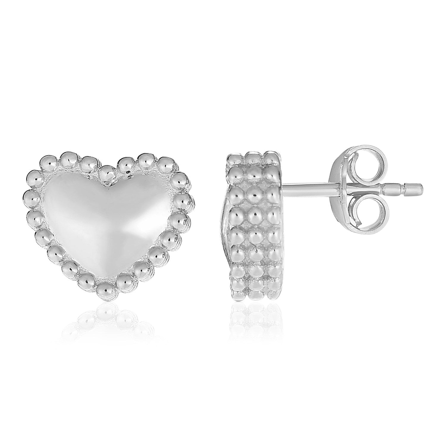 Sterling silver beaded heart earrings with an elegant design, perfect for adding luxury to any outfit.