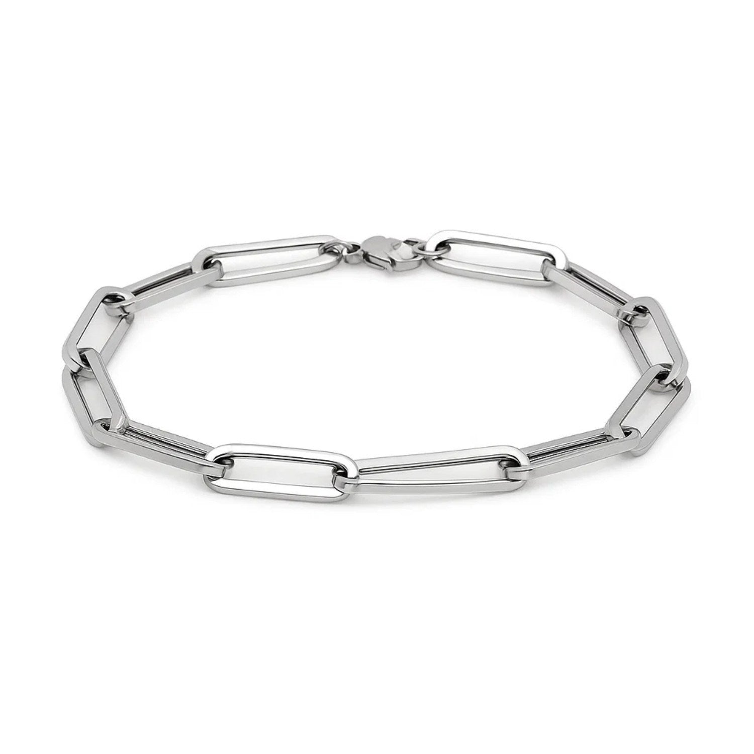 14k white gold extra wide paperclip chain bracelet with contemporary design, showcasing elegance and sophistication.