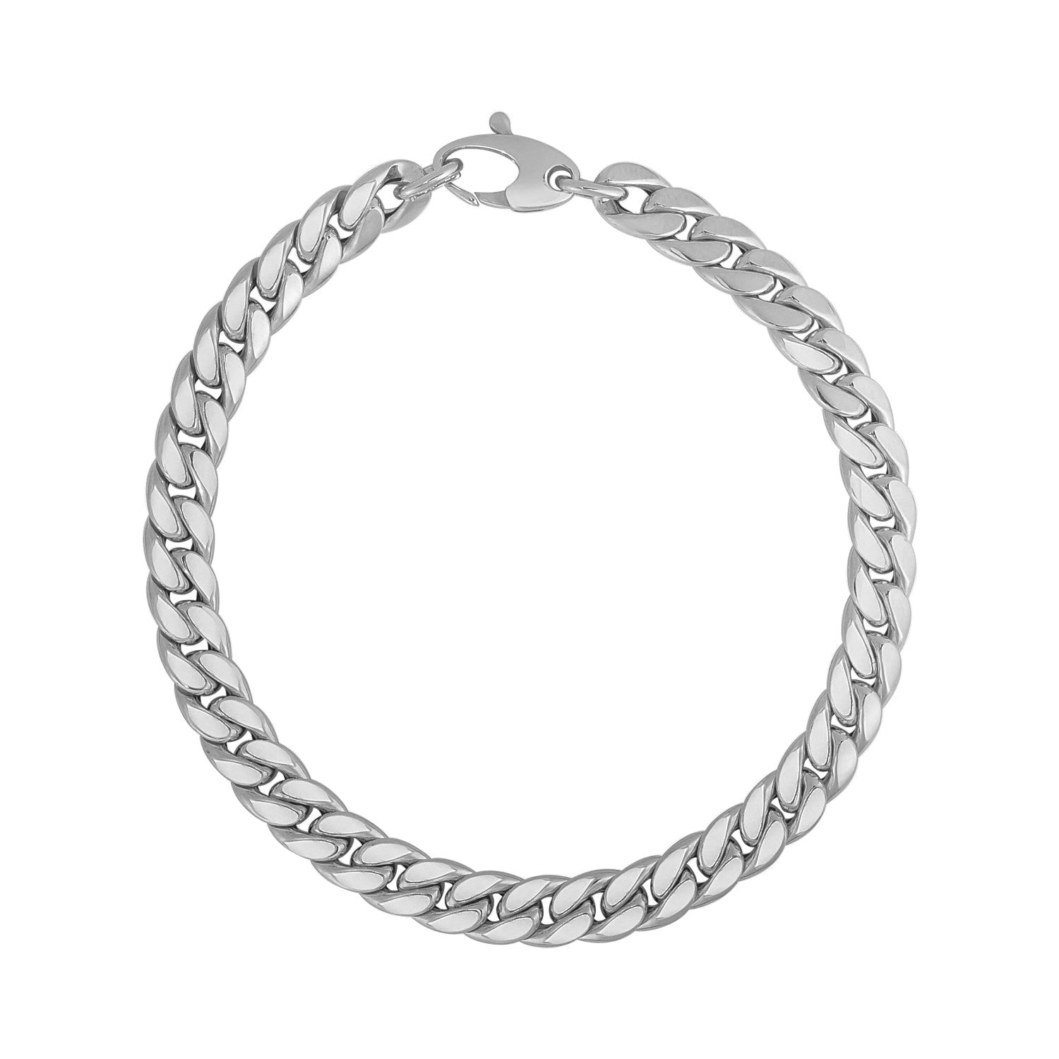 Elegant 14k white gold Cuban link bracelet, 5.90 mm width, showcasing a luxurious and timeless design.