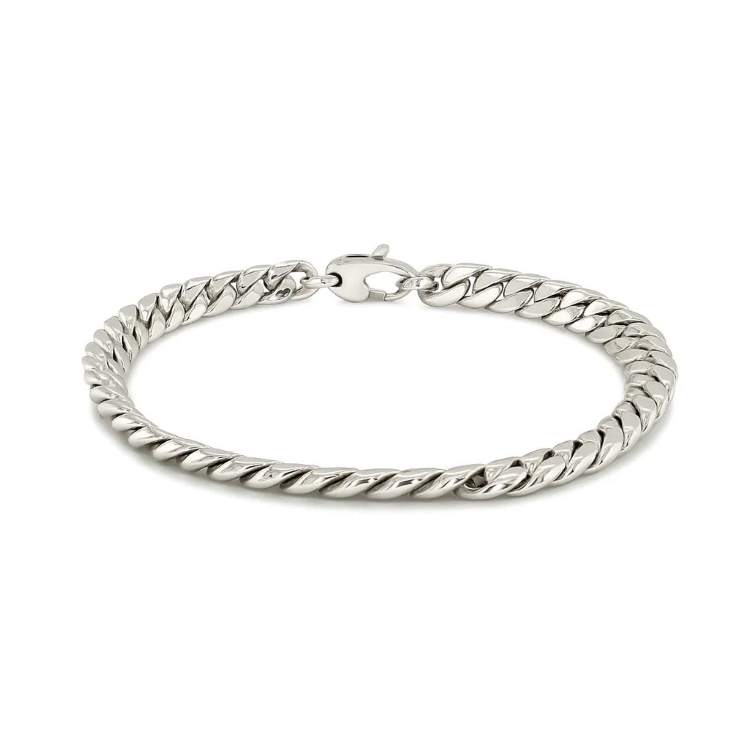 Elegant 14k white gold Cuban link bracelet, 5.90 mm, showcasing a luxurious and timeless design.