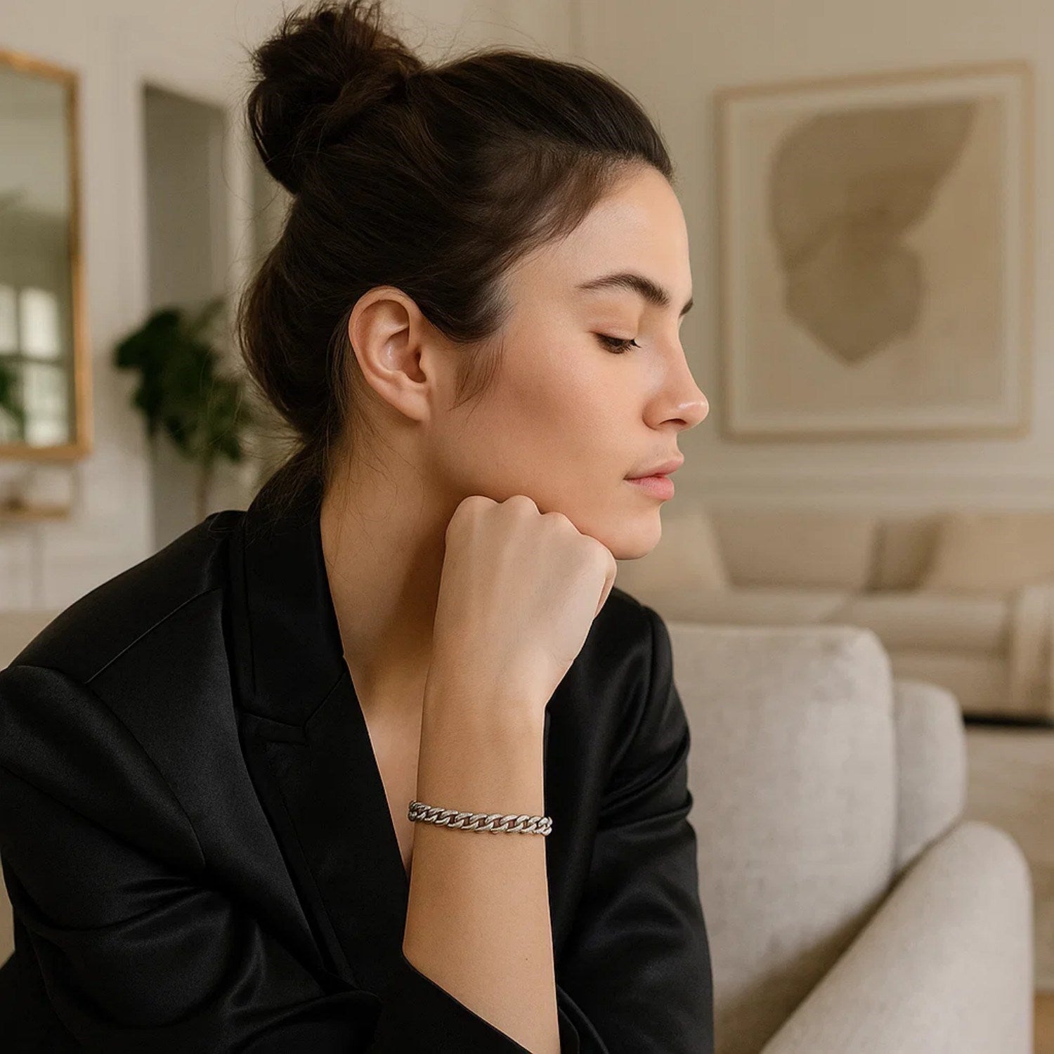 Elegant 14k white gold Cuban link bracelet showcasing a refined design with polished, interlocking links.